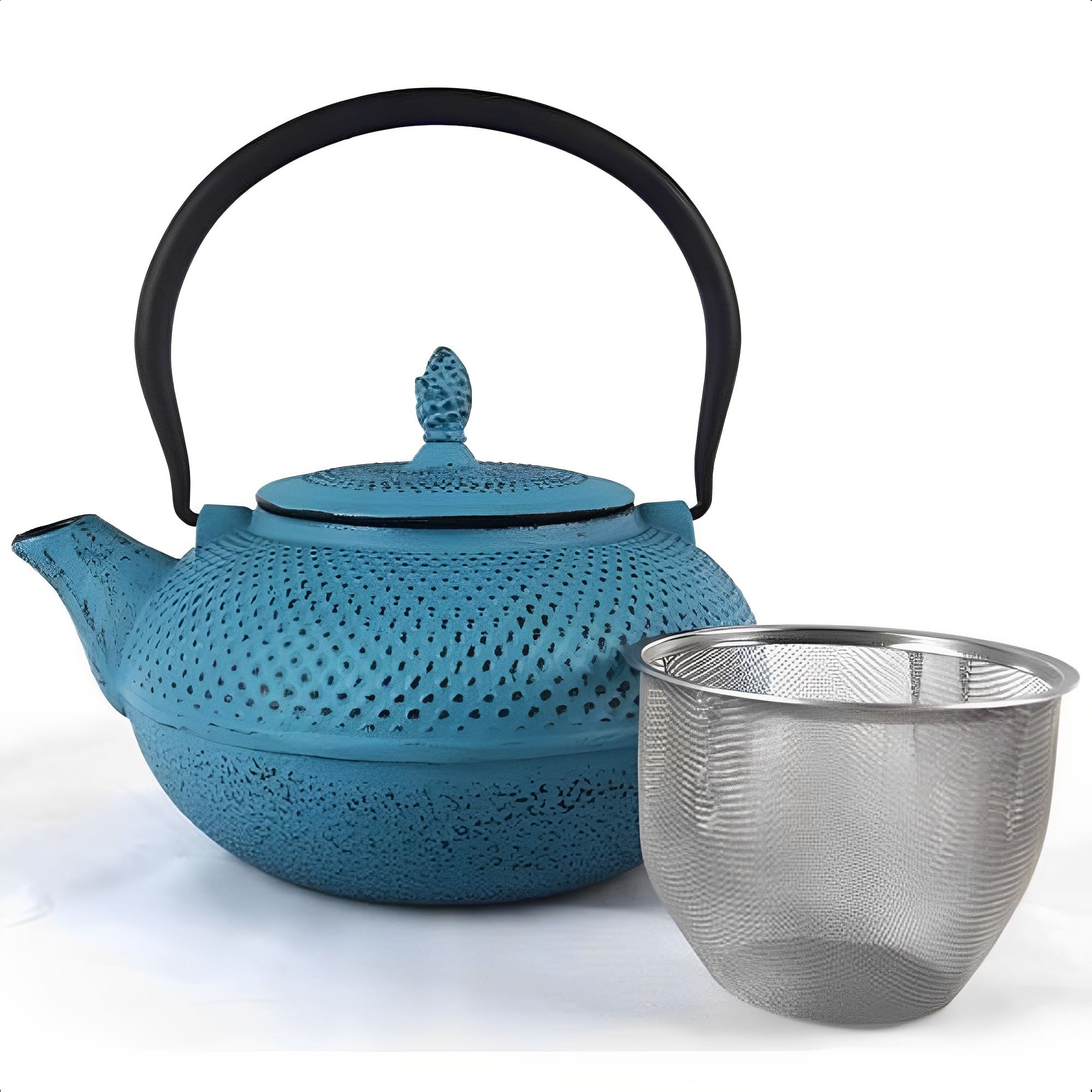 Chaleira de Ferro Fundido Azul 1,5L Esmaltada com Coador Inox Cozinha MTA - 8182