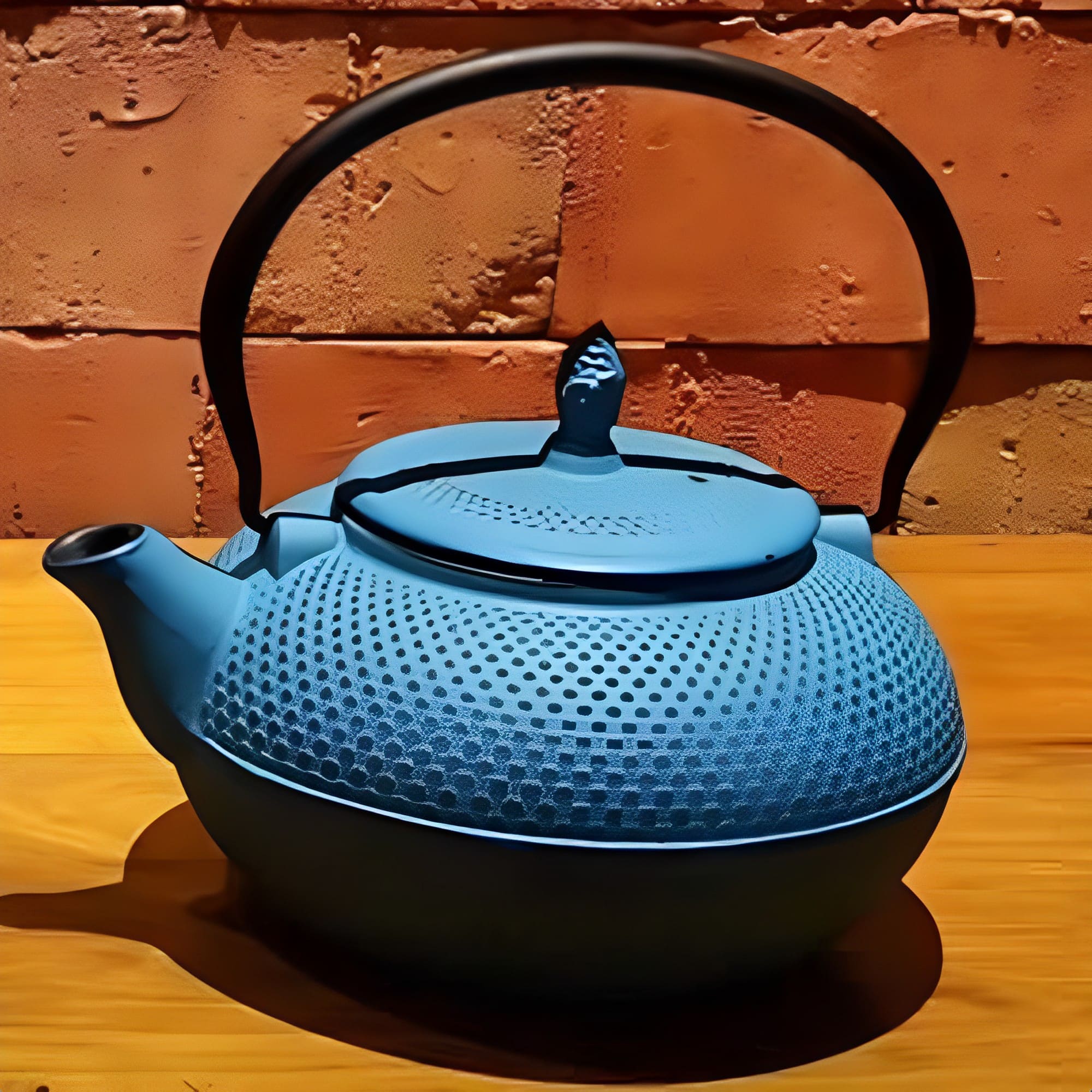 Chaleira de Ferro Fundido Azul 1,5L Esmaltada com Coador Inox Cozinha MTA - 8182