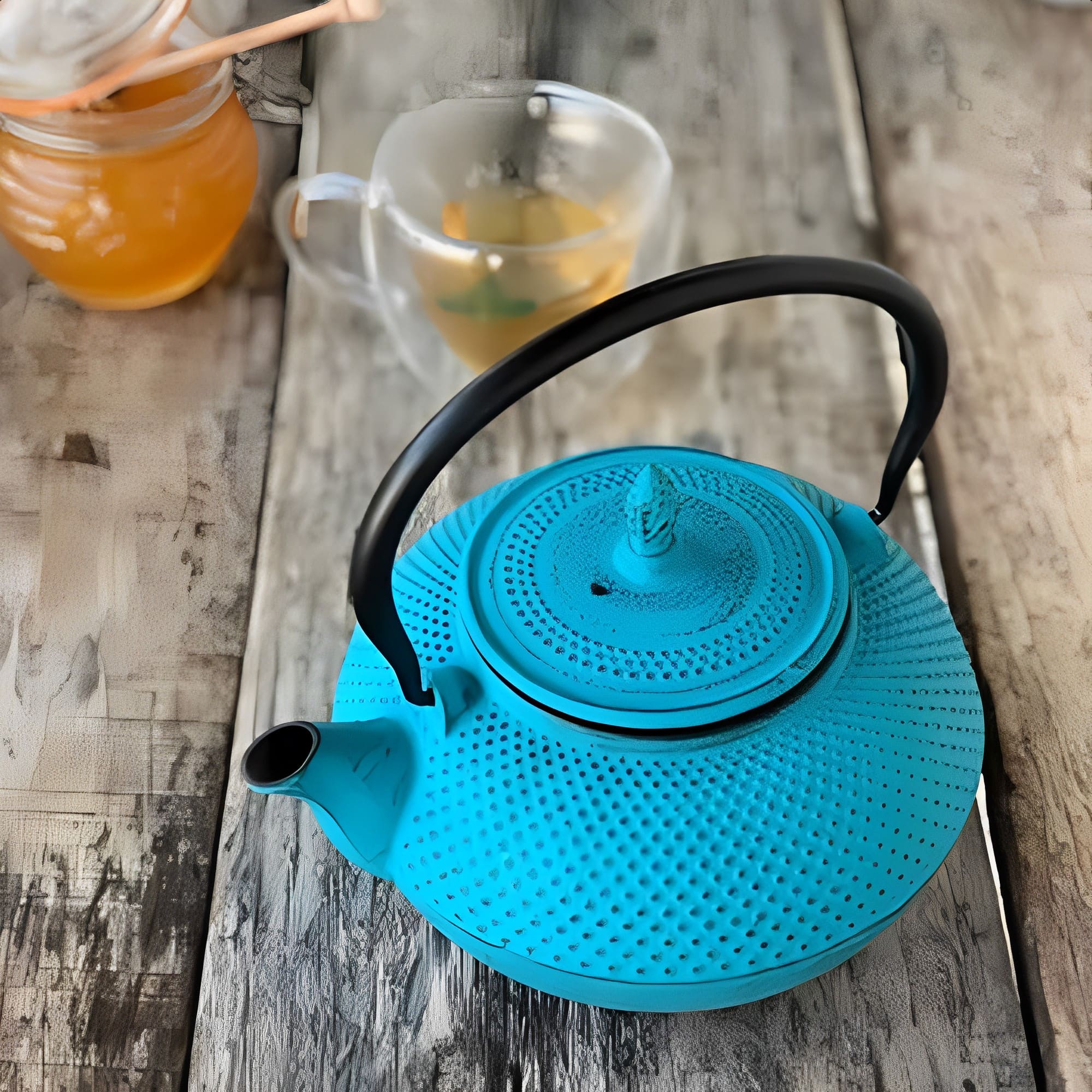 Chaleira de Ferro Fundido Azul 1,5L Esmaltada com Coador Inox Cozinha MTA - 8182