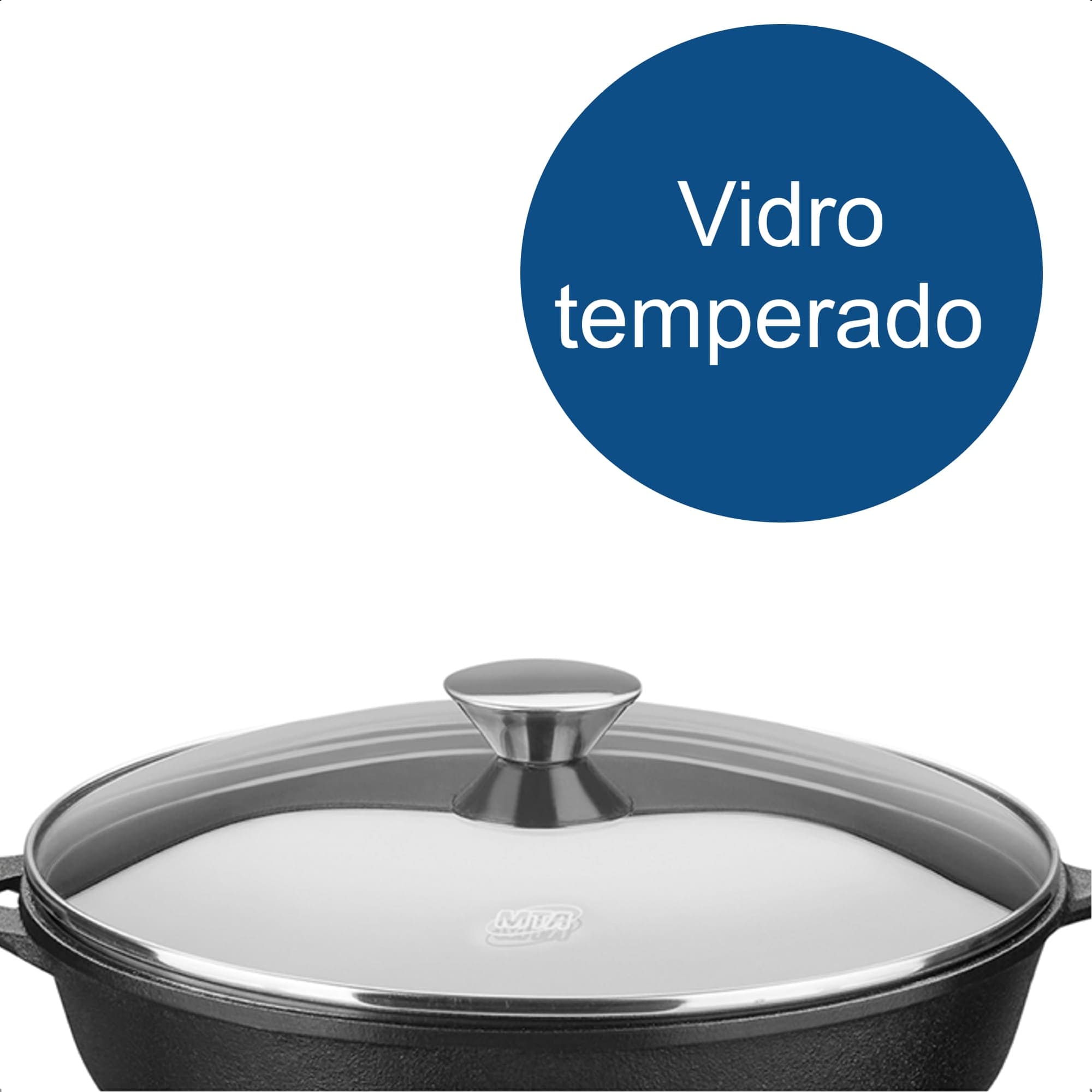 Frigideira de Ferro com Tampa de Vidro Temperado e Alça 3,1L Forno e Fogão 28cm Cozinha MTA - 8378