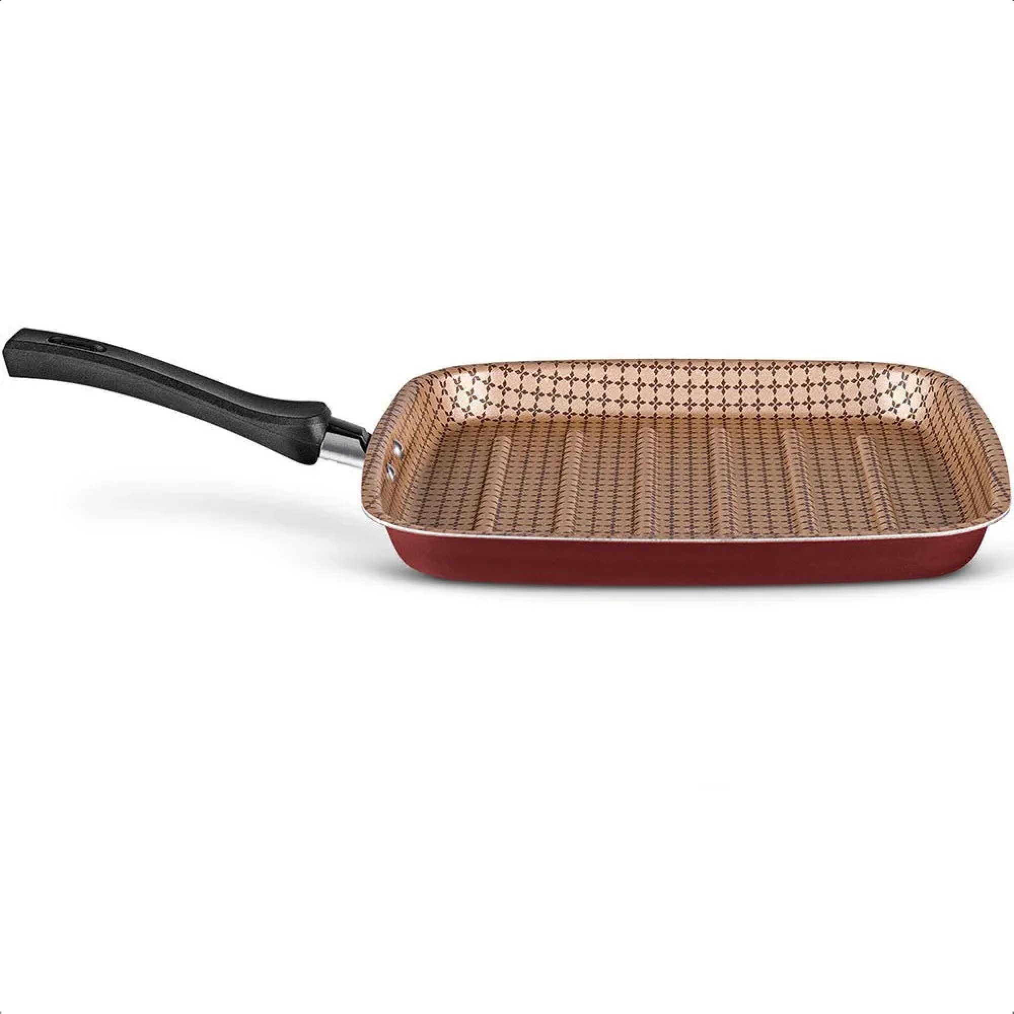 Panela Grill Flora 1,1L Antiaderente 7 Camadas Superflon Ultra Alumínio Cereja Mta 8700