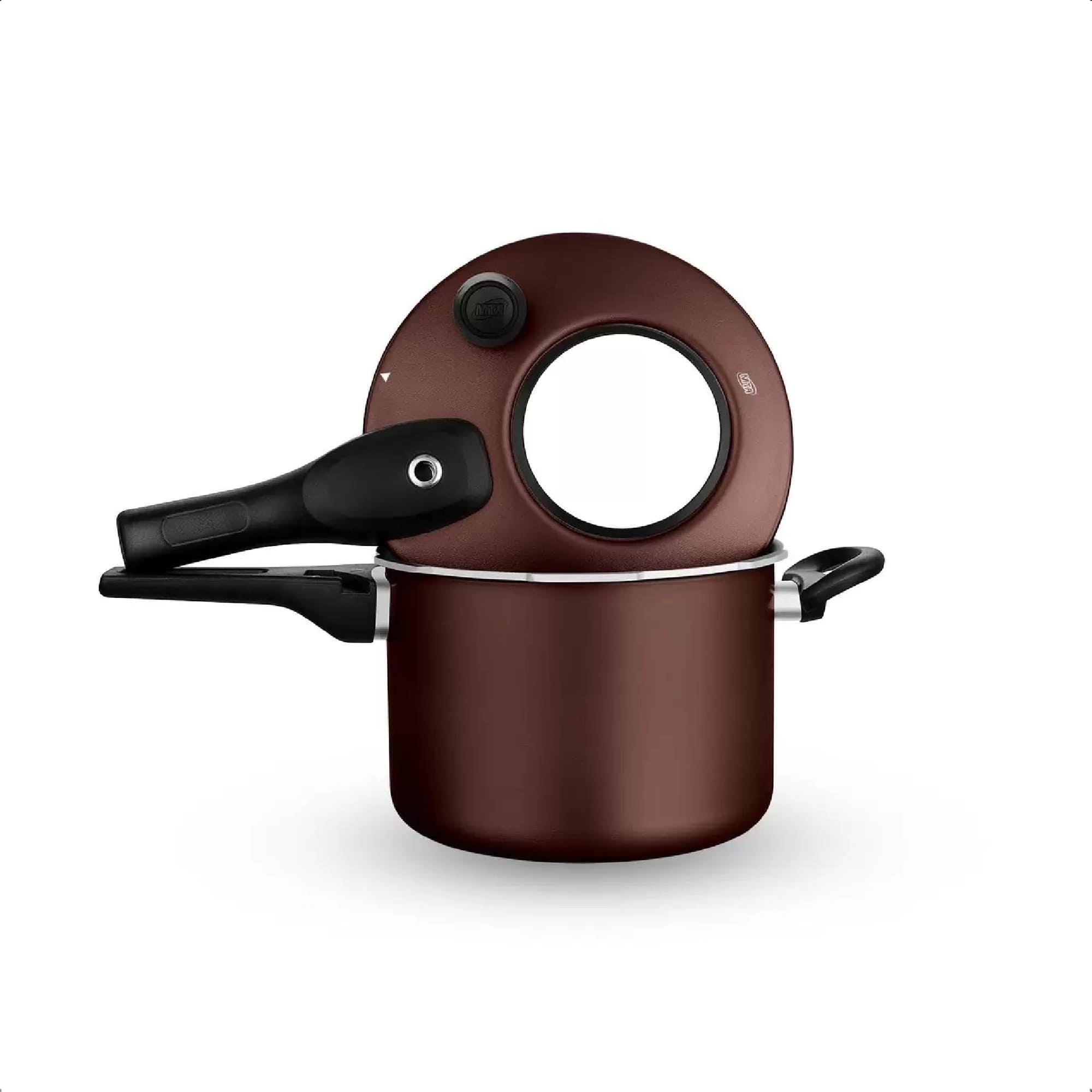 Panela de Pressão com Visor 4,5 Litros Antiaderente Marrom Chocolate 7 Camadas MTA 6603