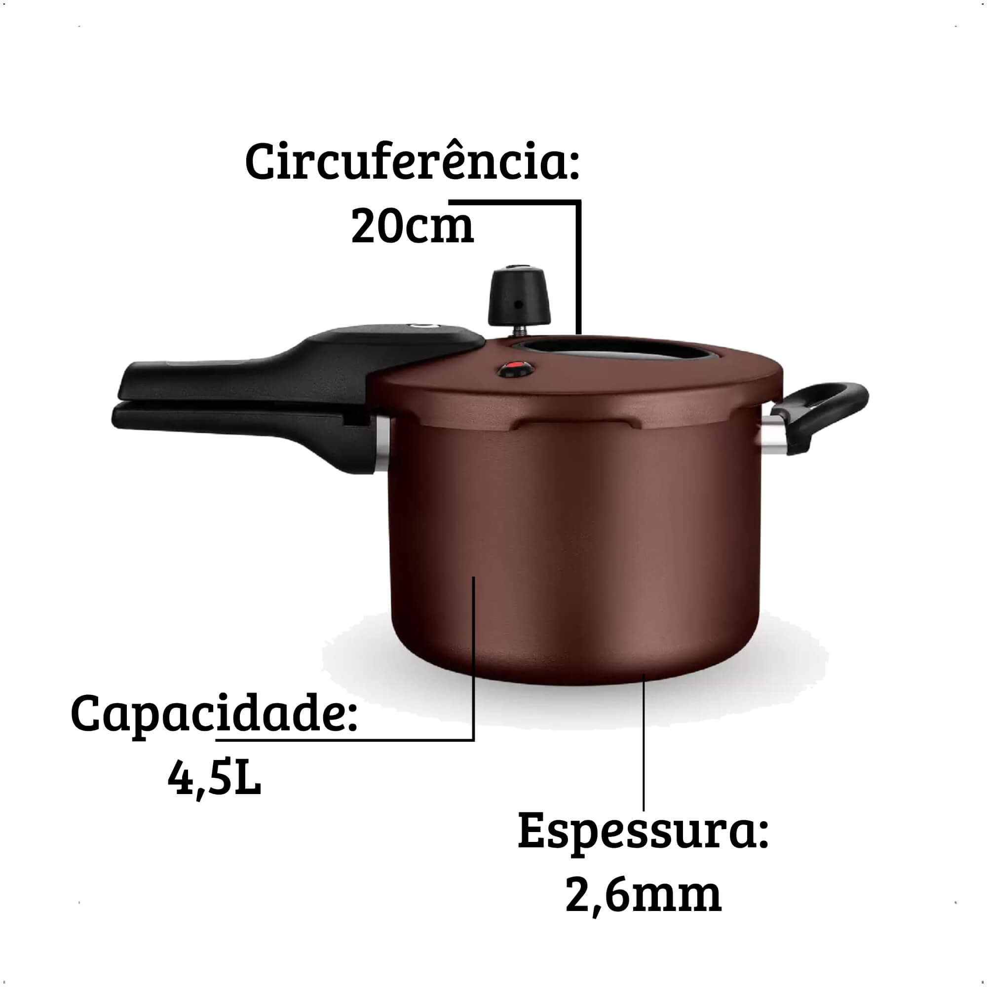 Panela de Pressão com Visor 4,5 Litros Antiaderente Marrom Chocolate 7 Camadas MTA 6603