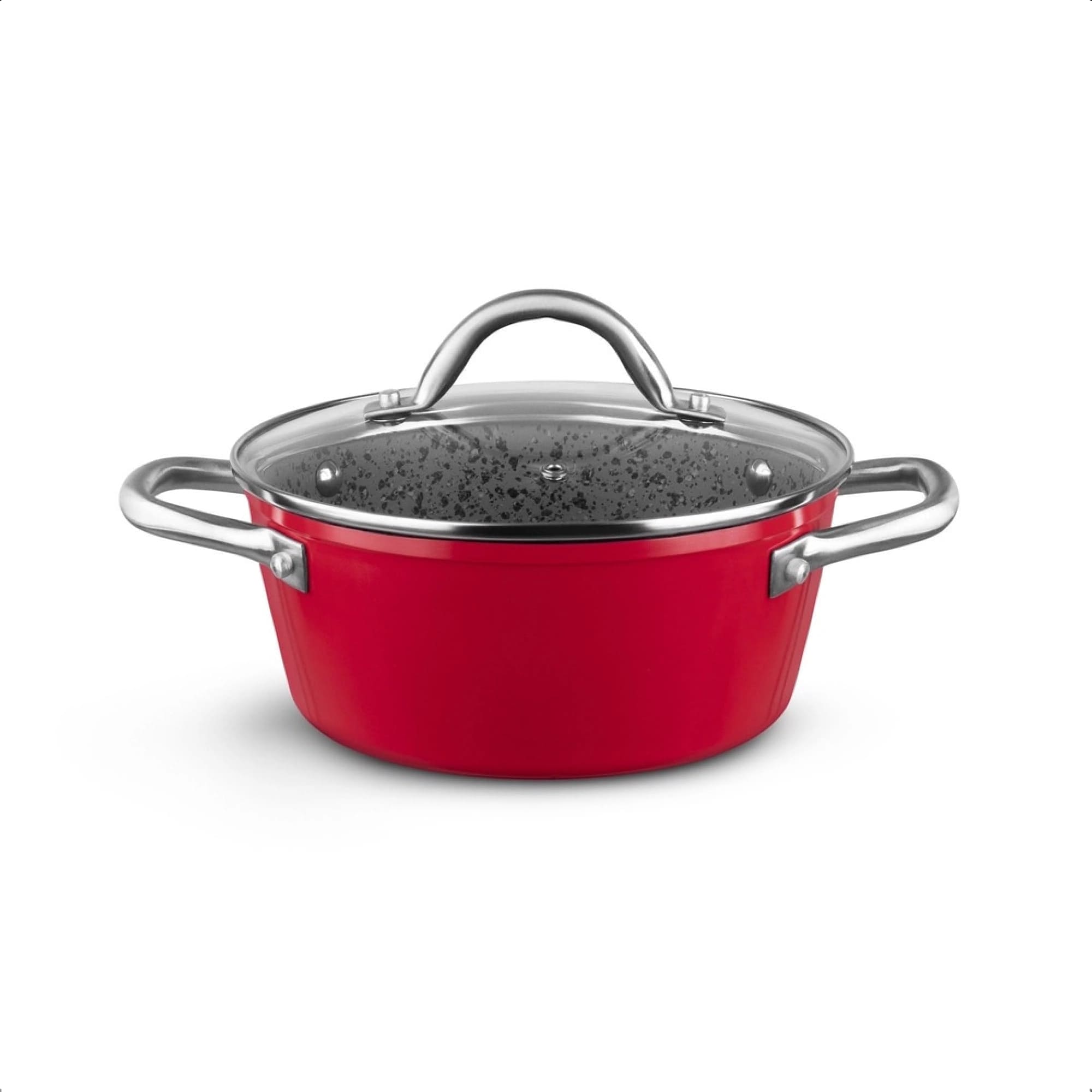 Jogo de Panelas 4 Peças Vermelho Granito Stoneflon Alumínio Aço Inox Silicone MTA - 8435