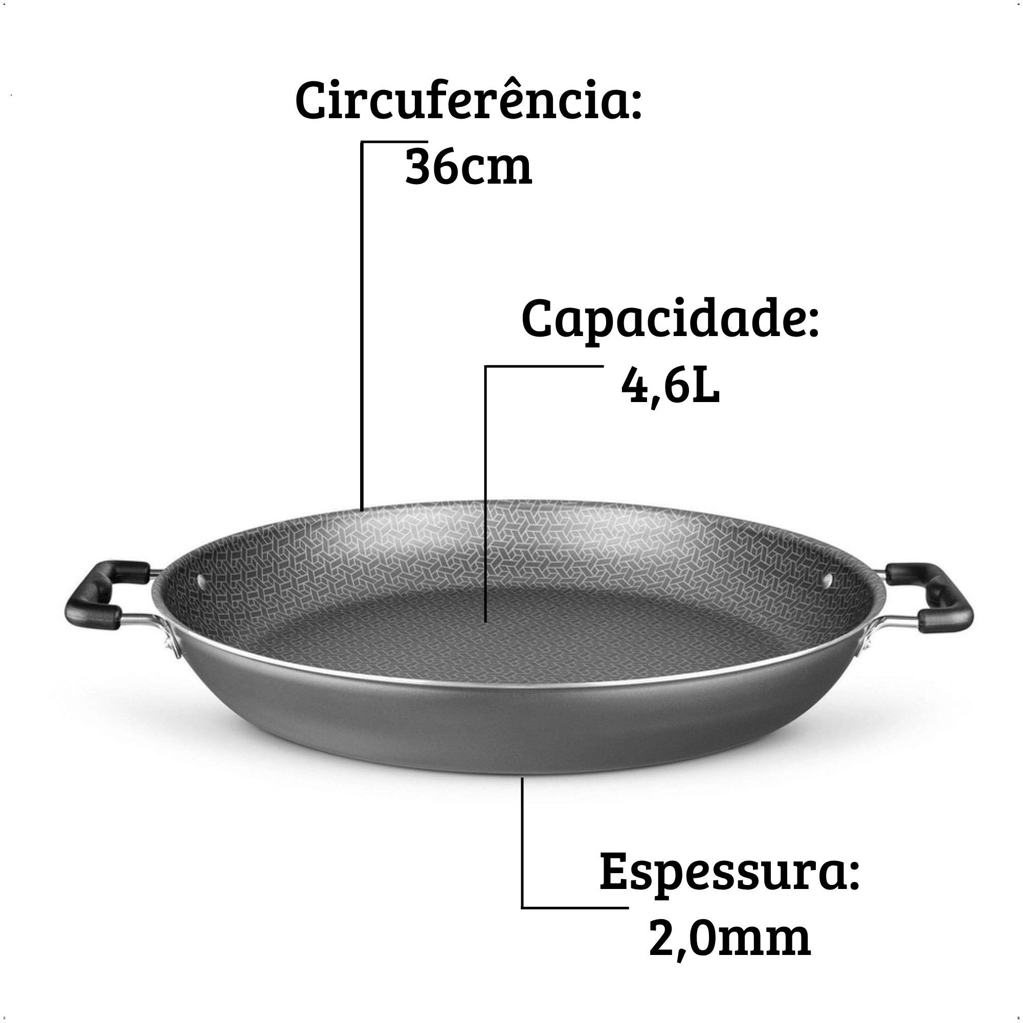 Panela Supra Paellera 4,6 Litros 36cm Antiaderente Grafite Sem Tampa Superflon Ultra Cozinha MTA 982
