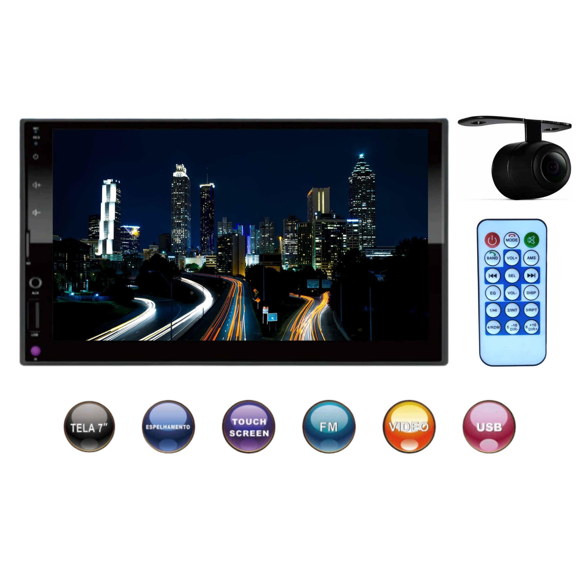 COMP Central Multimídia MP5 2 Din  7" USB/SDCARD/AUX/BT/Espelhamento IOS e Android Full Touch H-Tech + Câmera de Ré