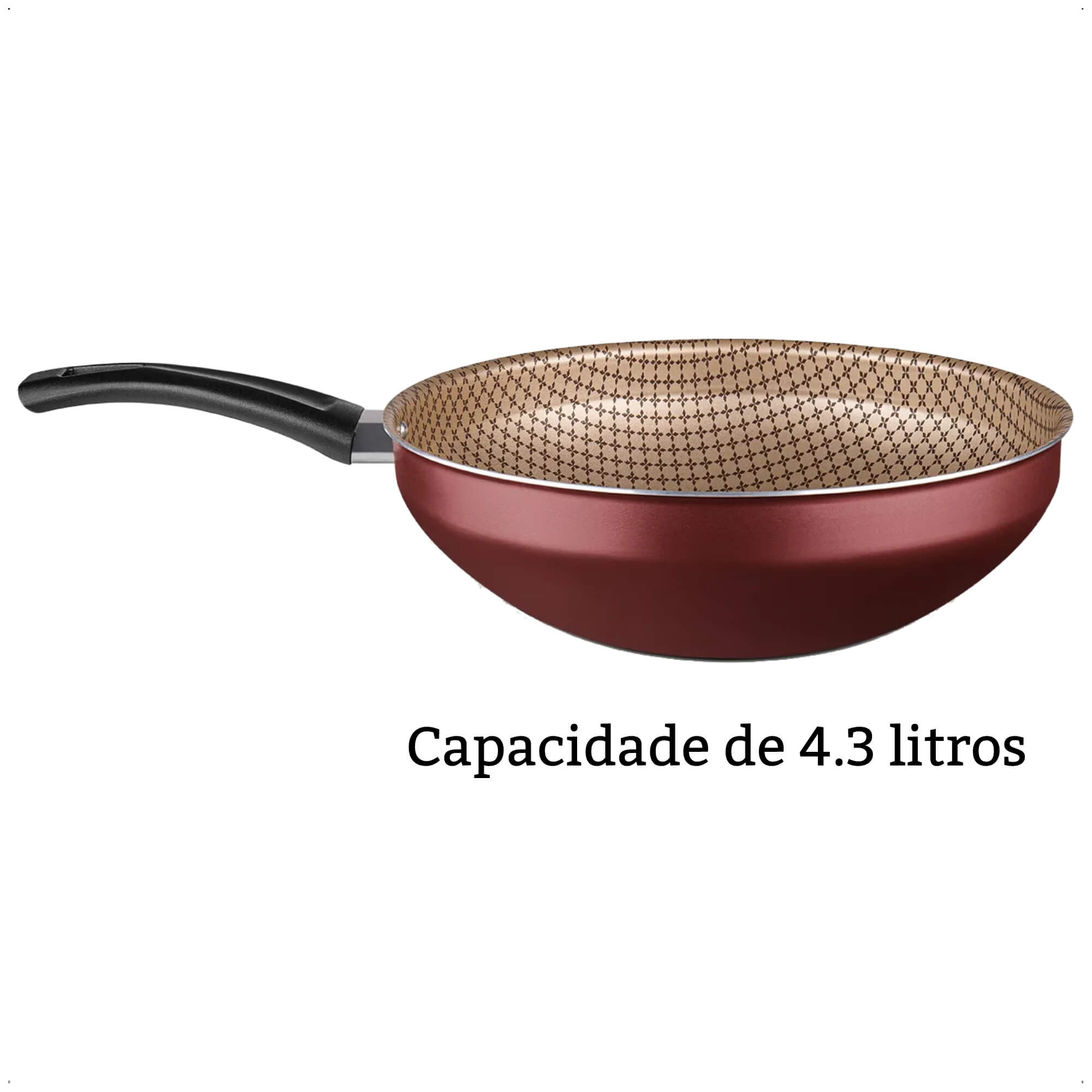 COMP Kit Panela Frigideira Wok Antiaderente 4,3 Litros Cereja MTA + Espátula Tramontina
