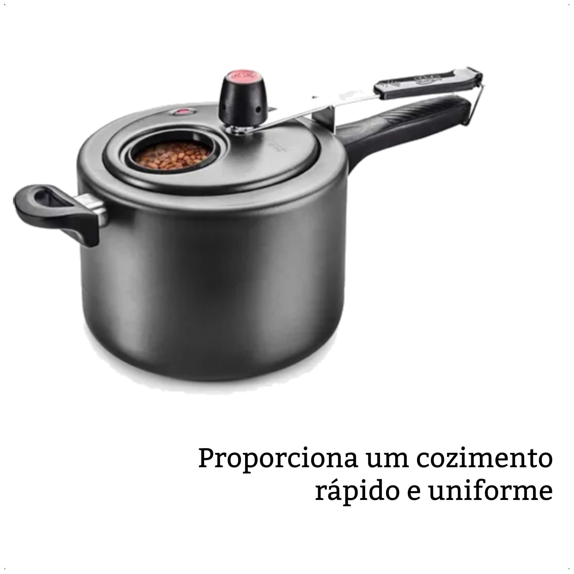 COMP Kit Panela De Pressão 4,5L Grafite Com Visor de Vidro + Pipoqueira