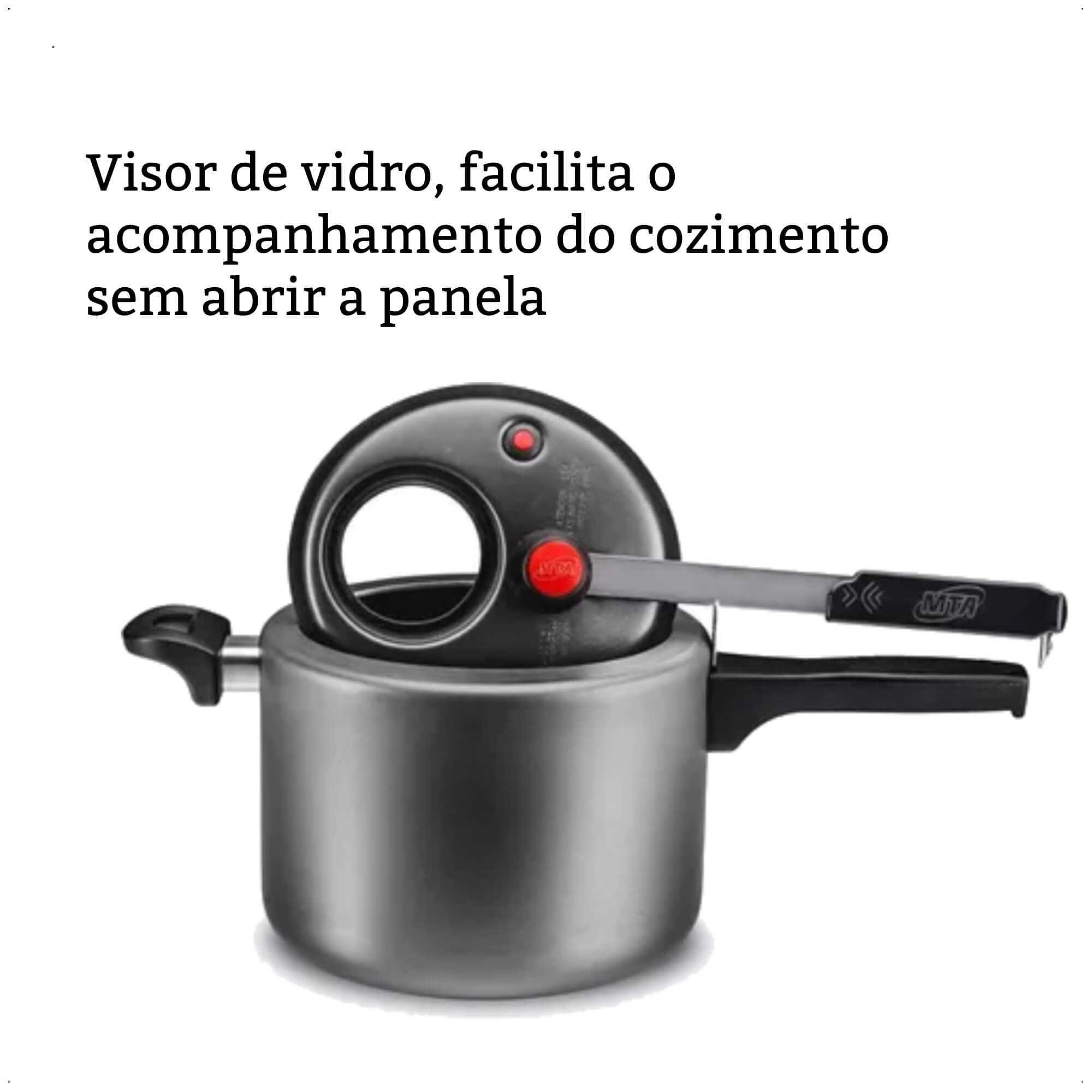 COMP Kit Panela De Pressão 4,5L Grafite Com Visor de Vidro + Pipoqueira