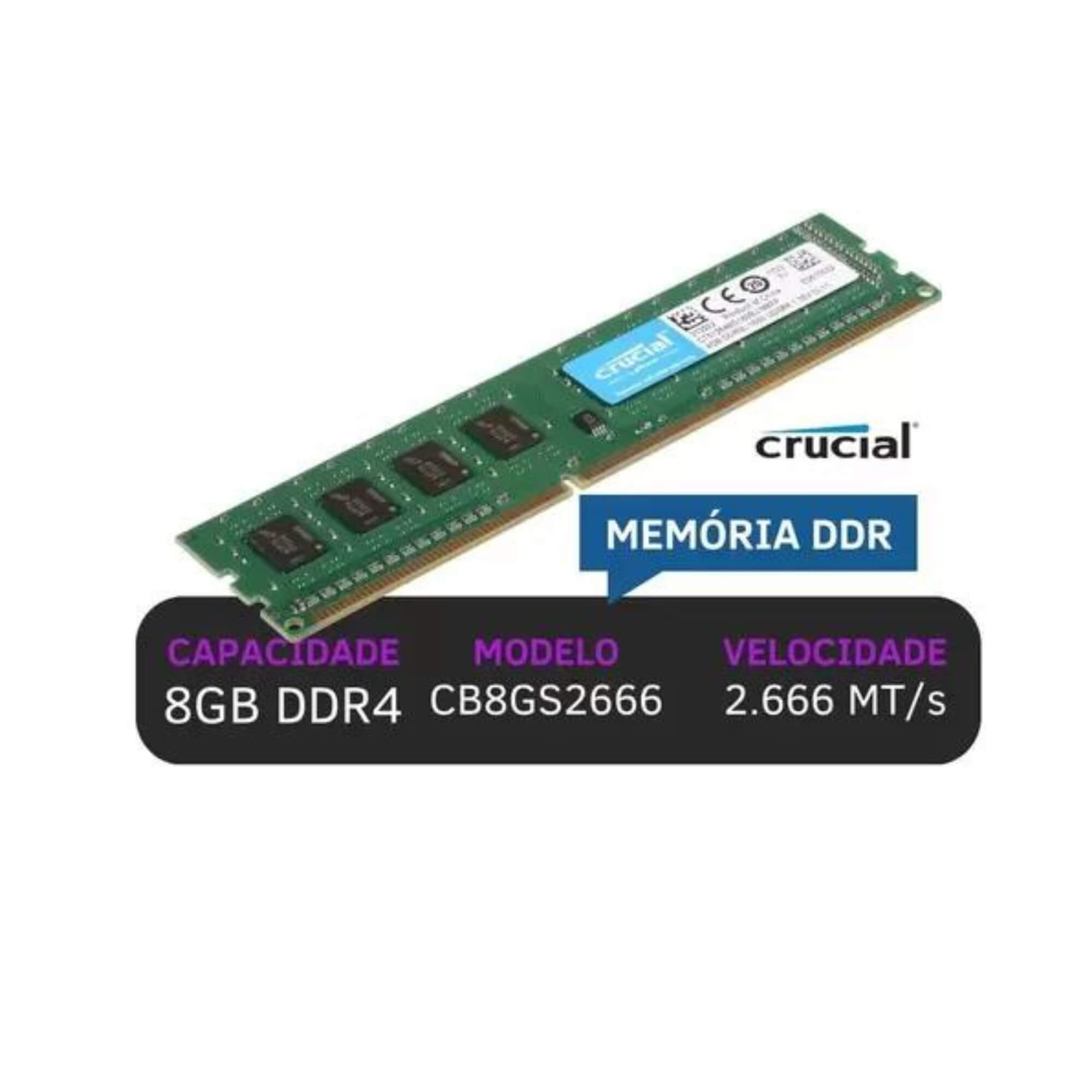 Memória 8GB DDR4 2666Mhz Crucial - CB8GU2666