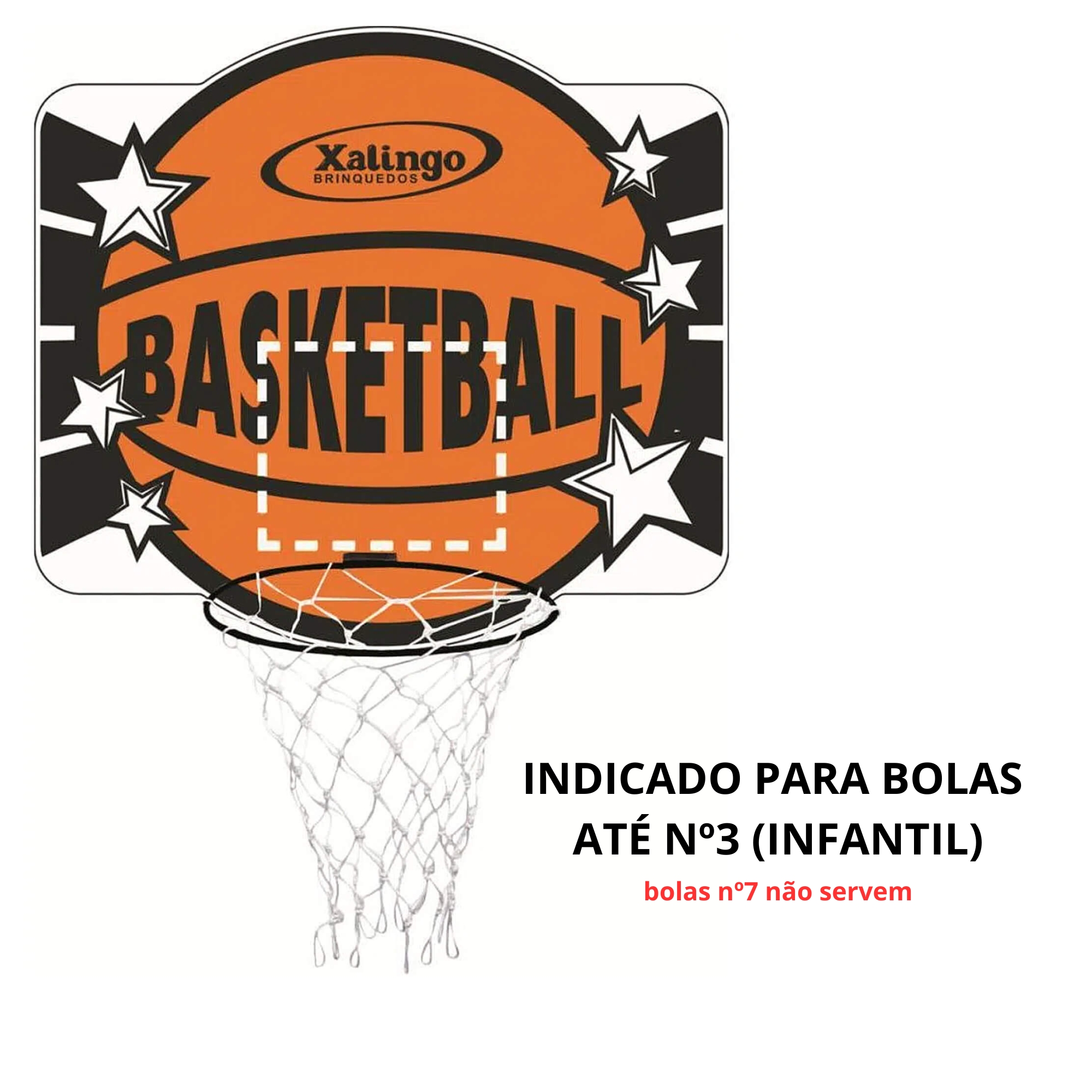 COMP Kit Tabela de Basquete Infantil em MDF Ótima Fixação +6 Anos Xalingo + Bola de Basquete Laranja