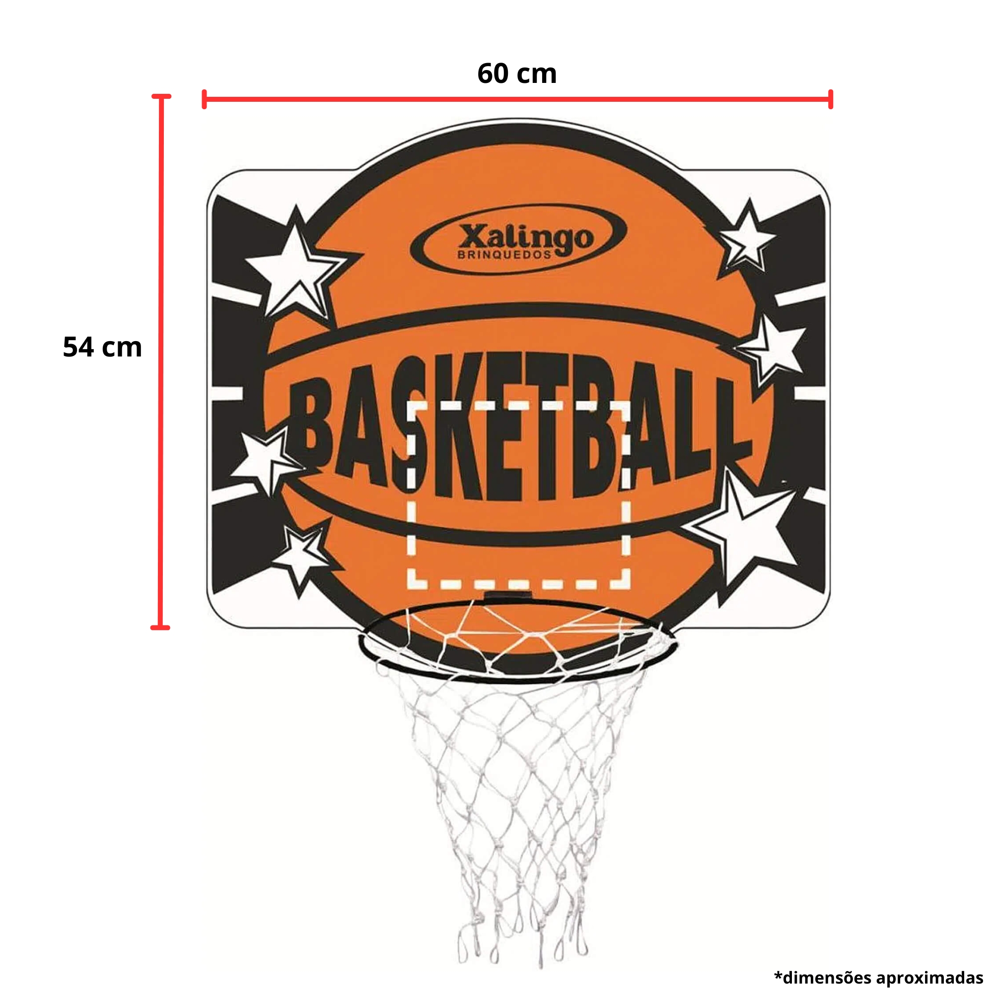 COMP Kit Tabela de Basquete Infantil em MDF Ótima Fixação +6 Anos Xalingo + Bola de Basquete Laranja