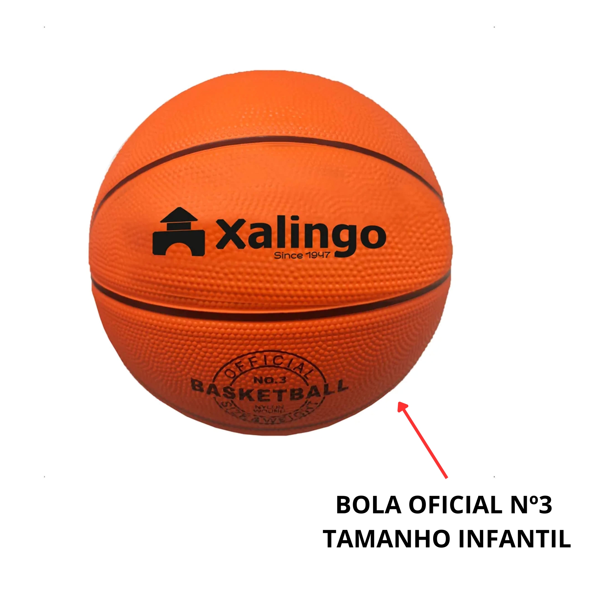 COMP Kit Tabela de Basquete Infantil em MDF Ótima Fixação +6 Anos Xalingo + Bola de Basquete Laranja
