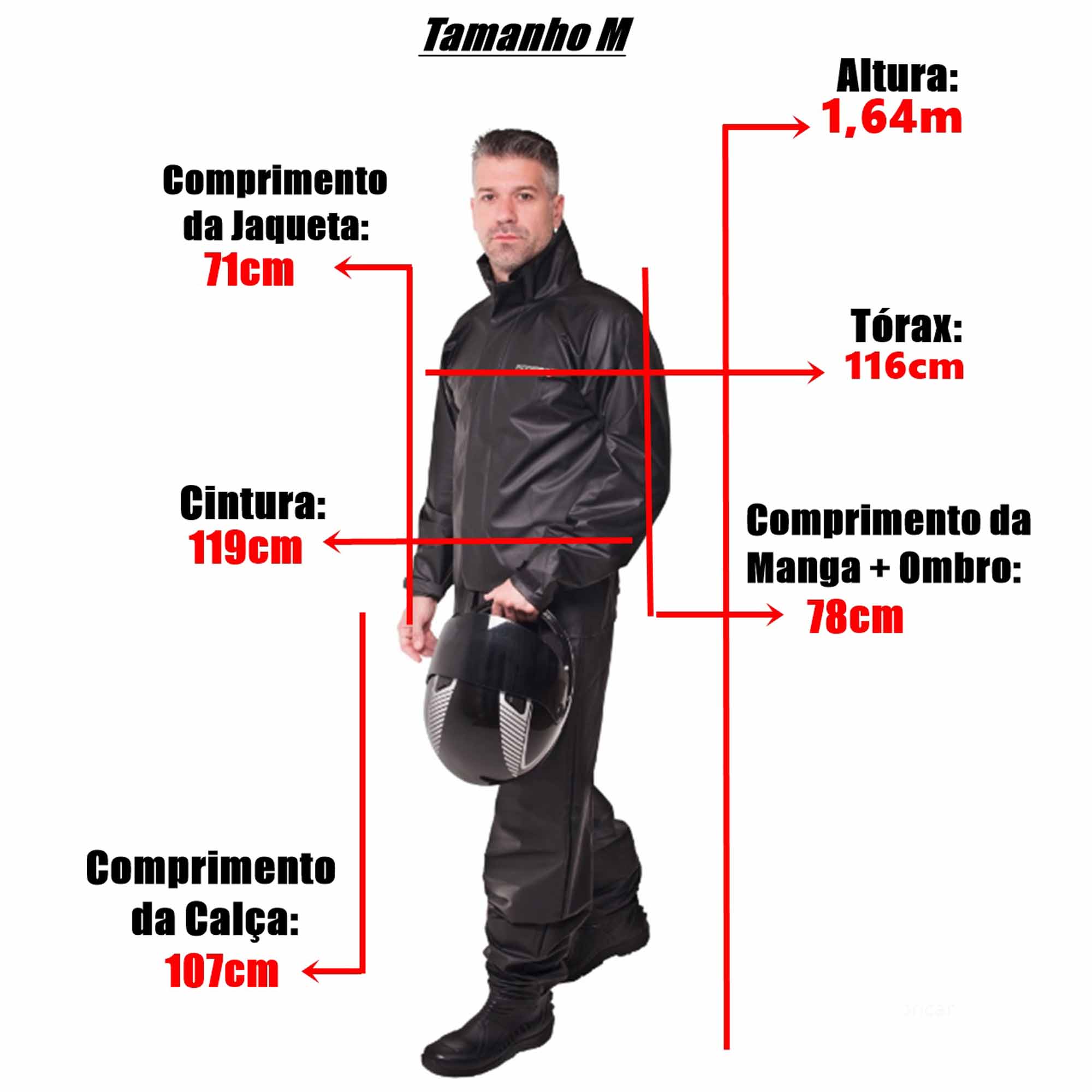 Conjunto Capa de Chuva Pvc M Combate c/ Capuz Masculino Refletiva Zíper Pioneira 2901-M-PRE-M