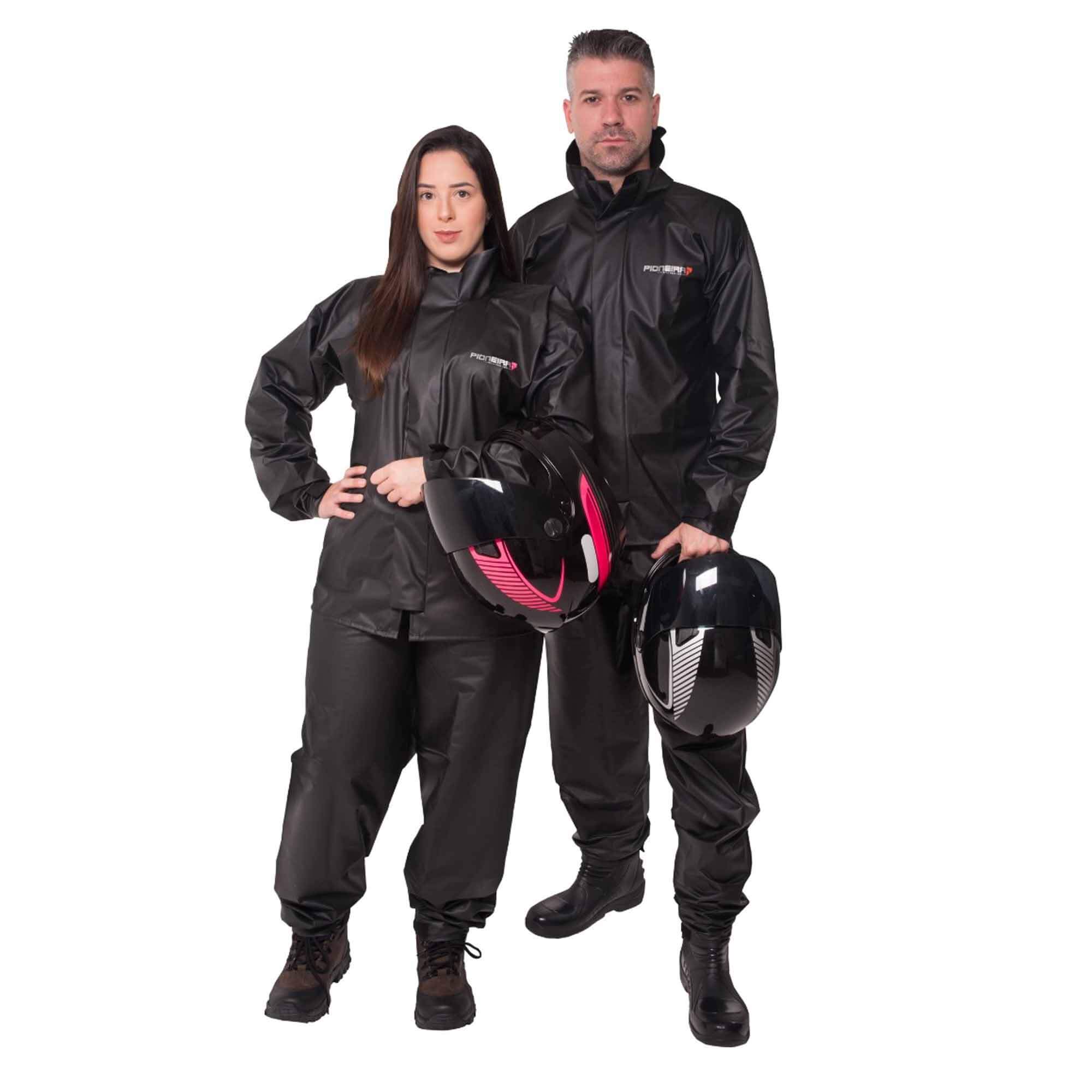 Conjunto Capa de Chuva Pvc GG Combate c/ Capuz Feminina Refletiva Zíper Pioneira 2901-F-PRE-GG