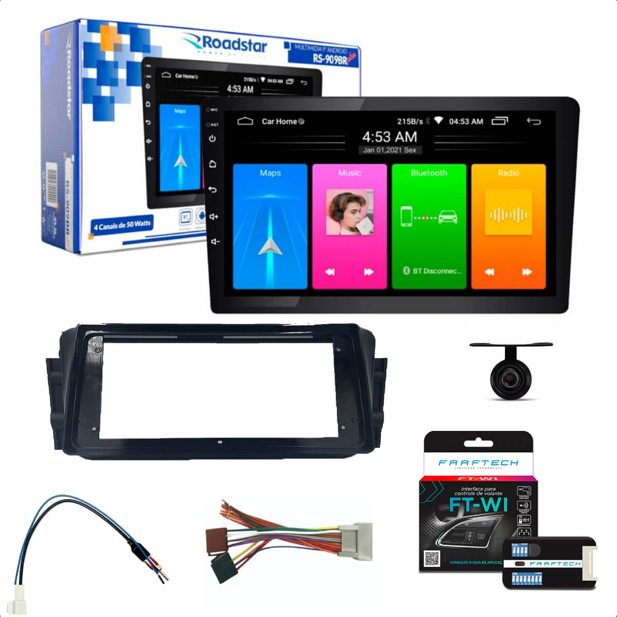 COMP Kit Central Multimídia 9 Pol Android 10.1 Full Touch Moldura HRV 2015 a 2020 + Câmera de ré + Interface + Chicotes