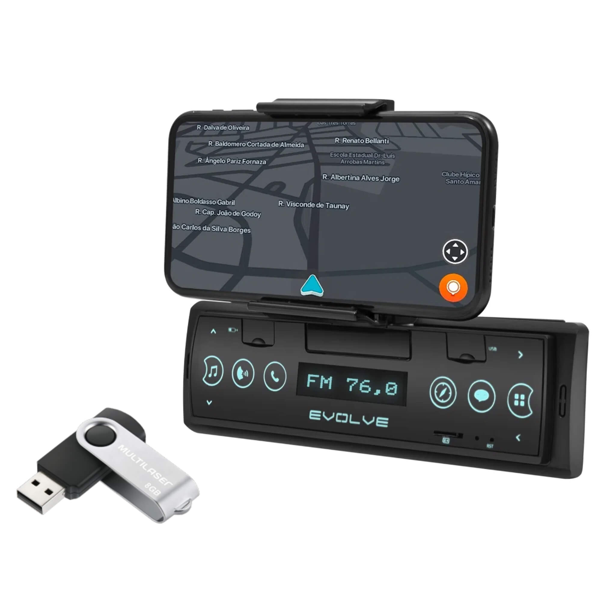Som Automotivo Evolve Connect Bluetooth 4X35W Suporte p/ Smartphone Rádio FM Entrada USB P3353