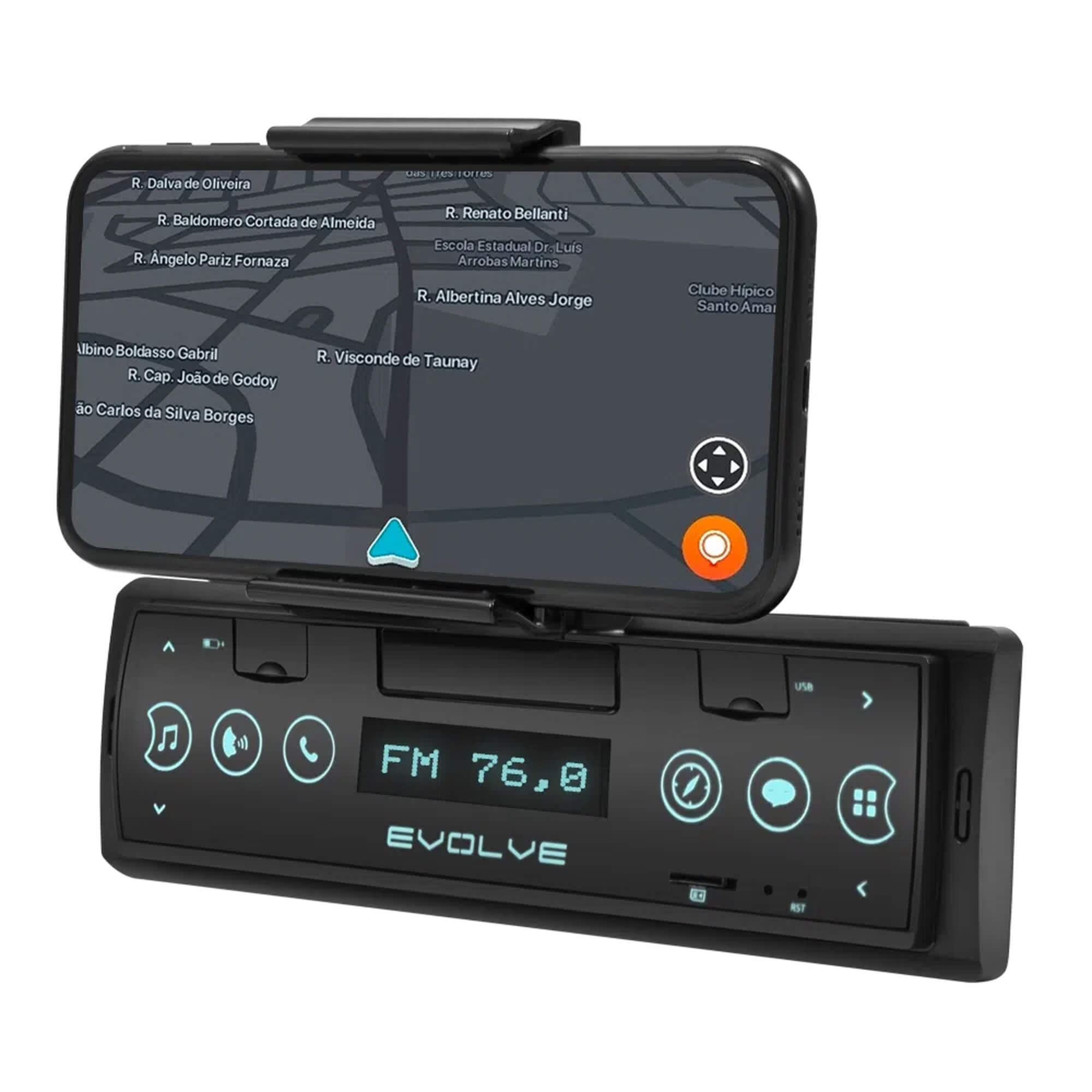 Som Automotivo Evolve Connect Bluetooth 4X35W Suporte p/ Smartphone Rádio FM Entrada USB P3353