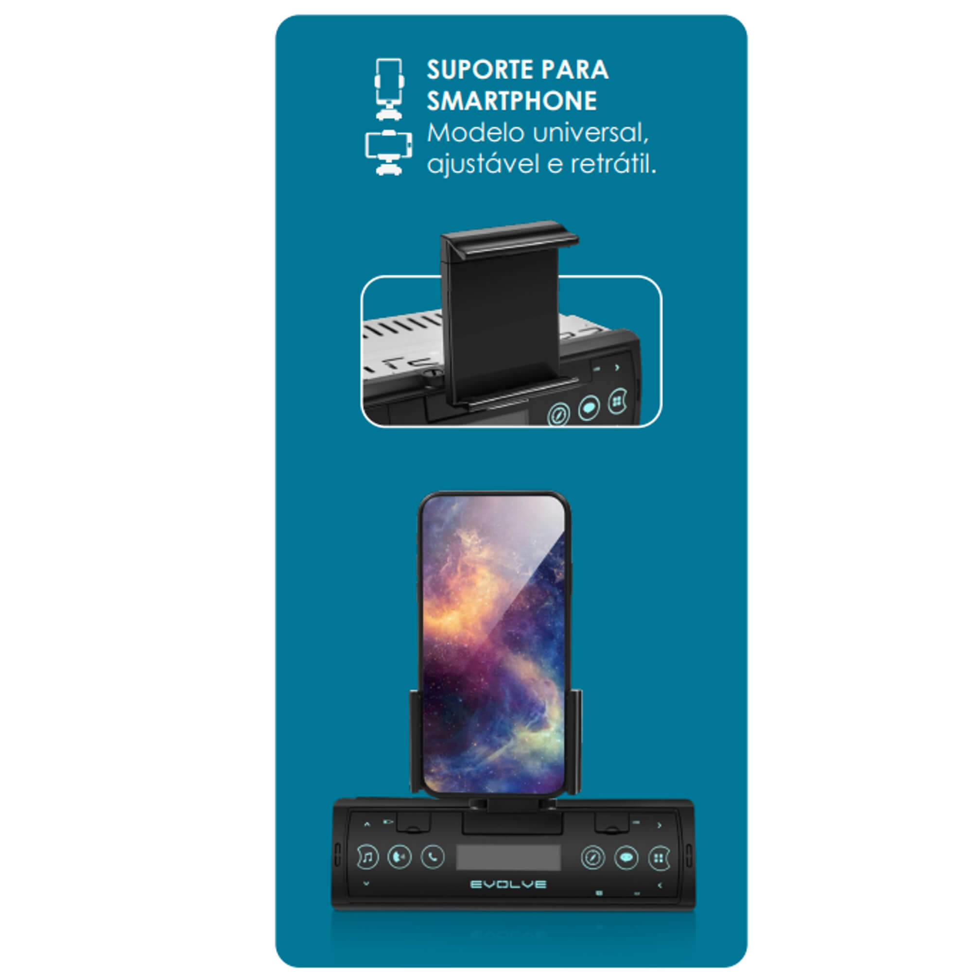 Som Automotivo Evolve Connect Bluetooth 4X35W Suporte p/ Smartphone Rádio FM Entrada USB P3353