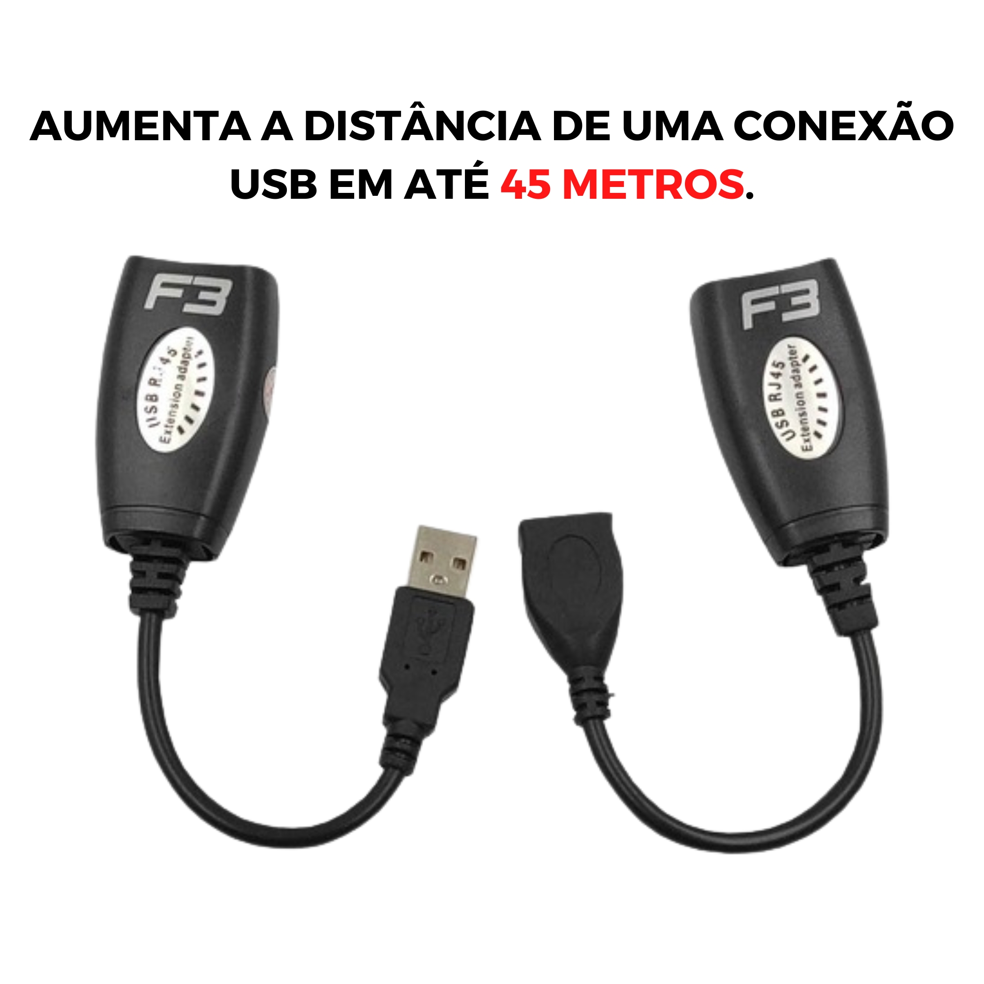 Cabo extensor USB via cabo de rede até 45 metros, impressoras, webcams, teclados, mouses F3 - 814