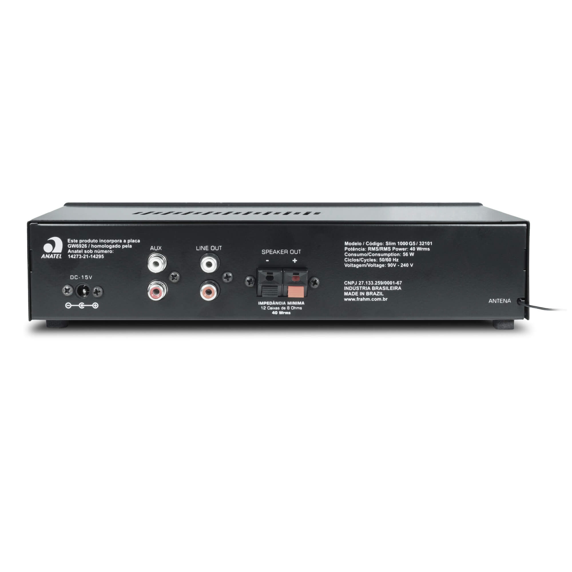 Amplificador Receiver 40W RMS Som Ambiente Frahm SLIM 1000 G5 RCA USB Classe AB - 32101