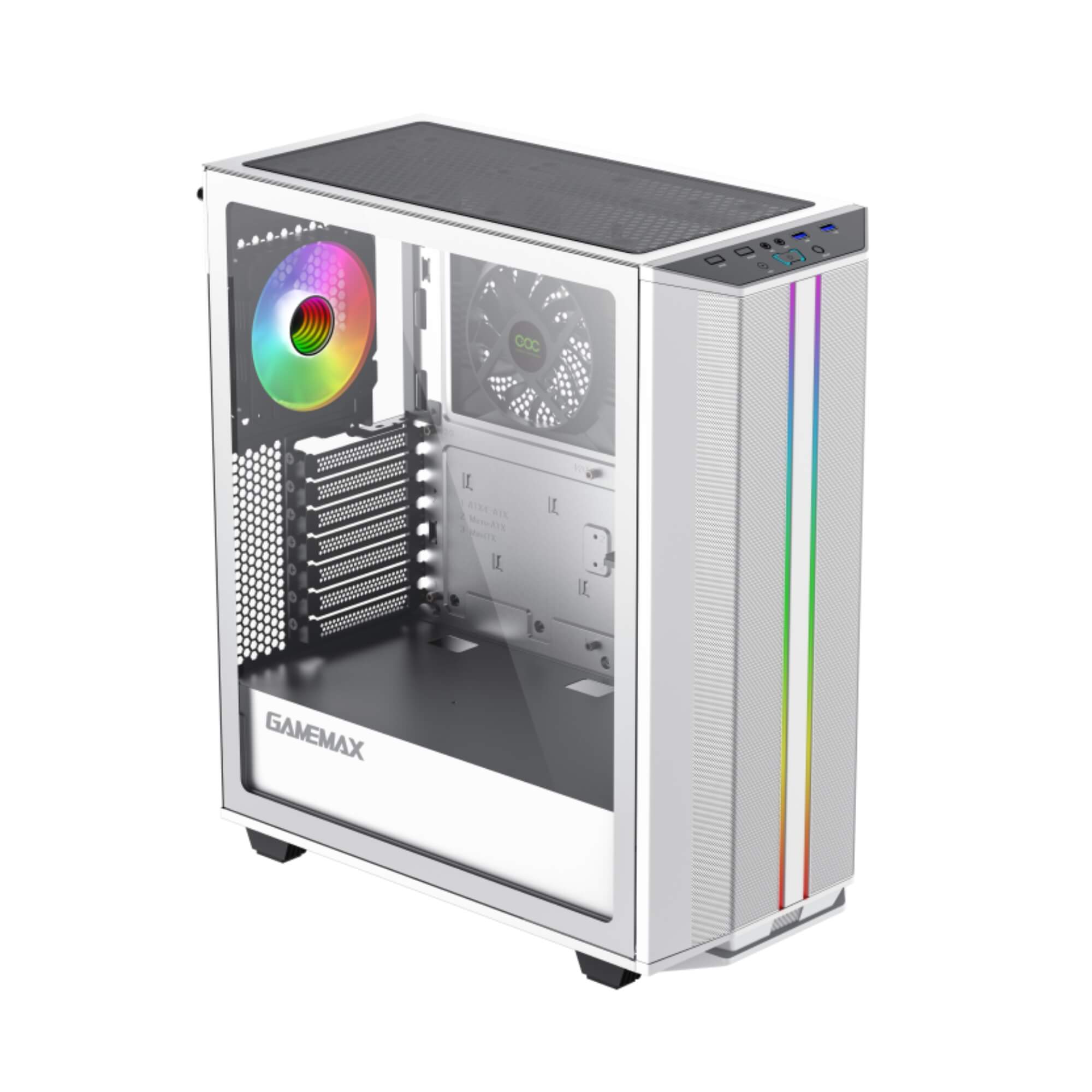 Gabinete Gamer Precision Branco Mid-Tower, Lateral Vidro, LED RGB, E-ATX, 5 Fans Gamemax-8808WT