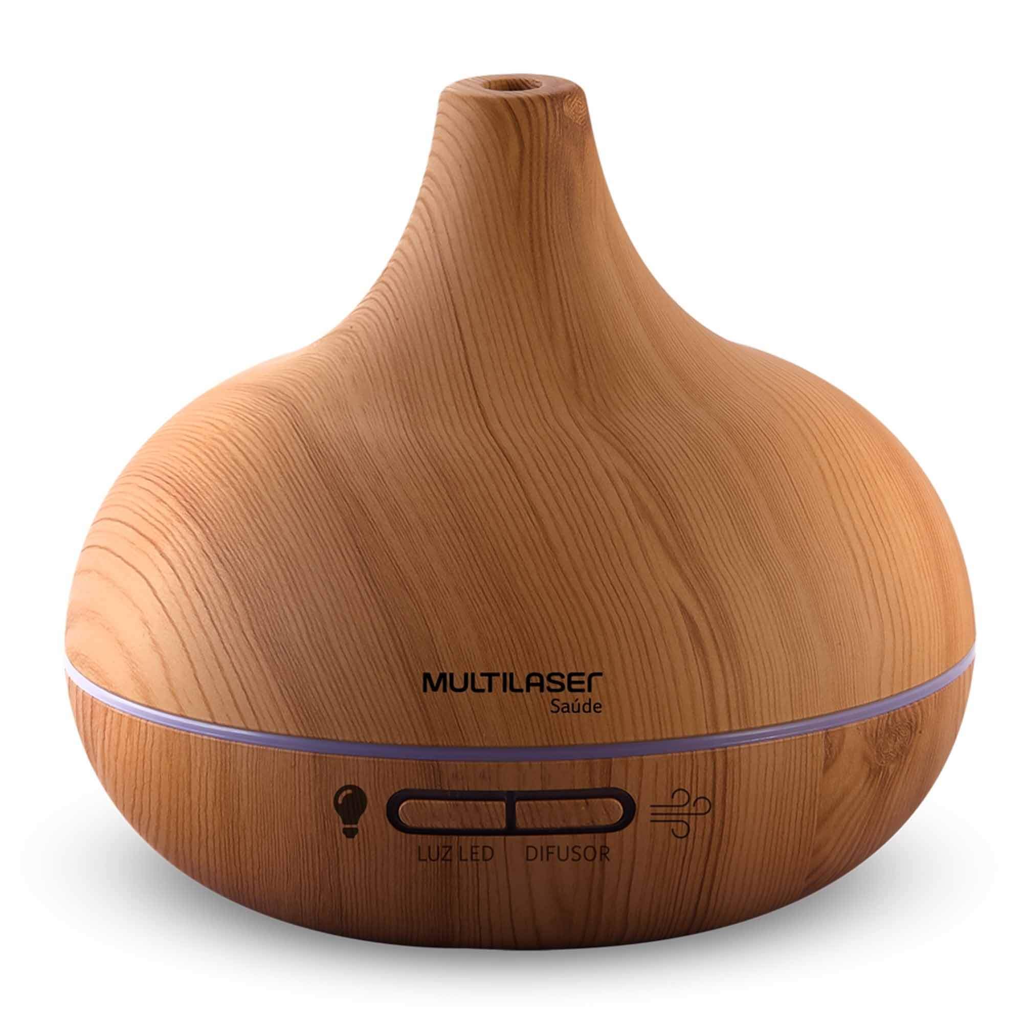 Difusor de Aromas Amadeirado com Iluminação 7 Opções de LED VAR Vapor Aromatizado Ambiente Cheiroso Multilaser HC218