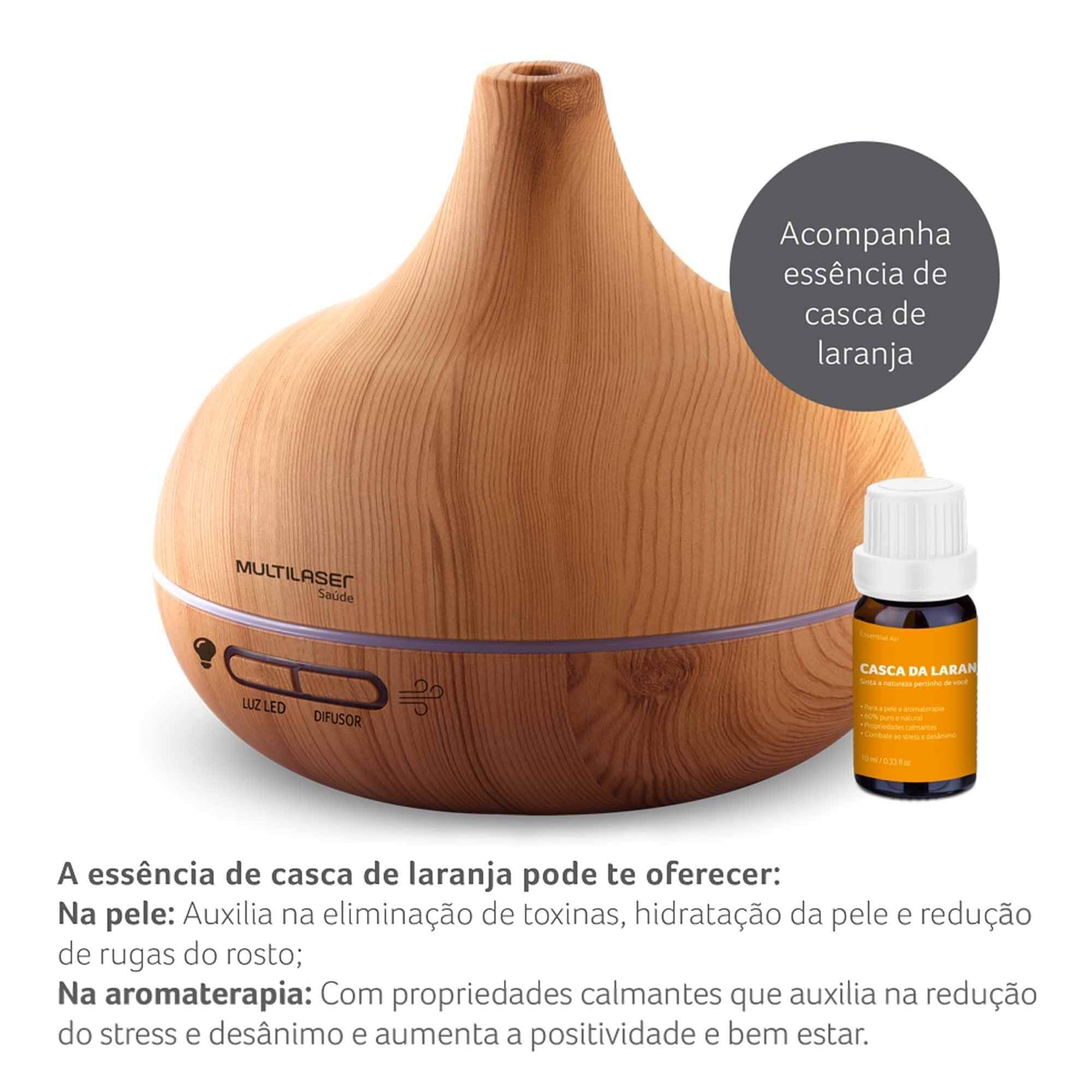 Difusor de Aromas Amadeirado com Iluminação 7 Opções de LED VAR Vapor Aromatizado Ambiente Cheiroso Multilaser HC218