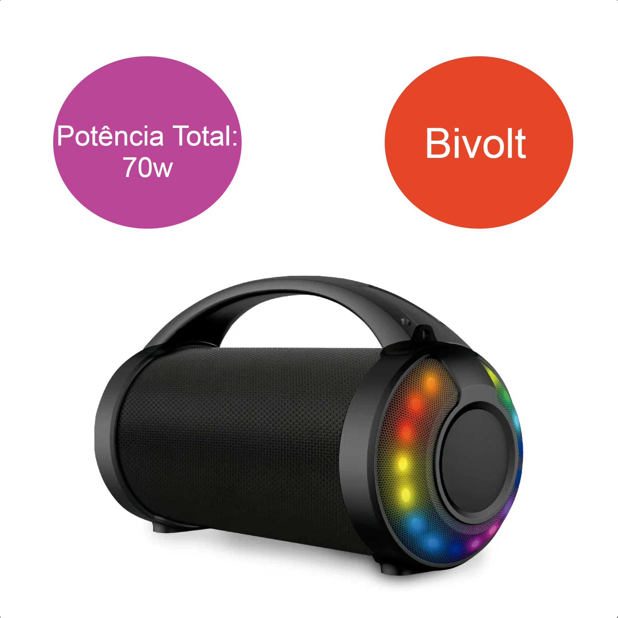 Caixa De Som Bazooka Led 70W BT Bluetooth 5.0 Bivolt USB 6 Horas De Duração Multilaser - SP600