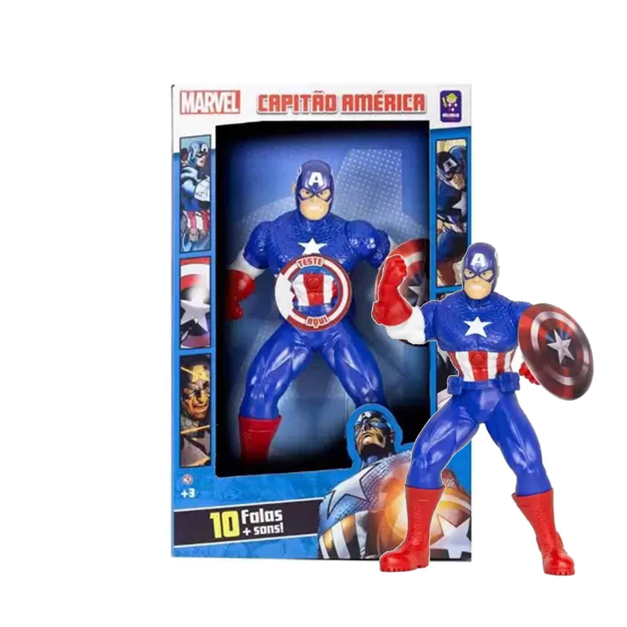 Boneco Capitão América Marvel 10 Falas 50cm Super Herói Vingadores Action Figure Mimo Toys - 0582