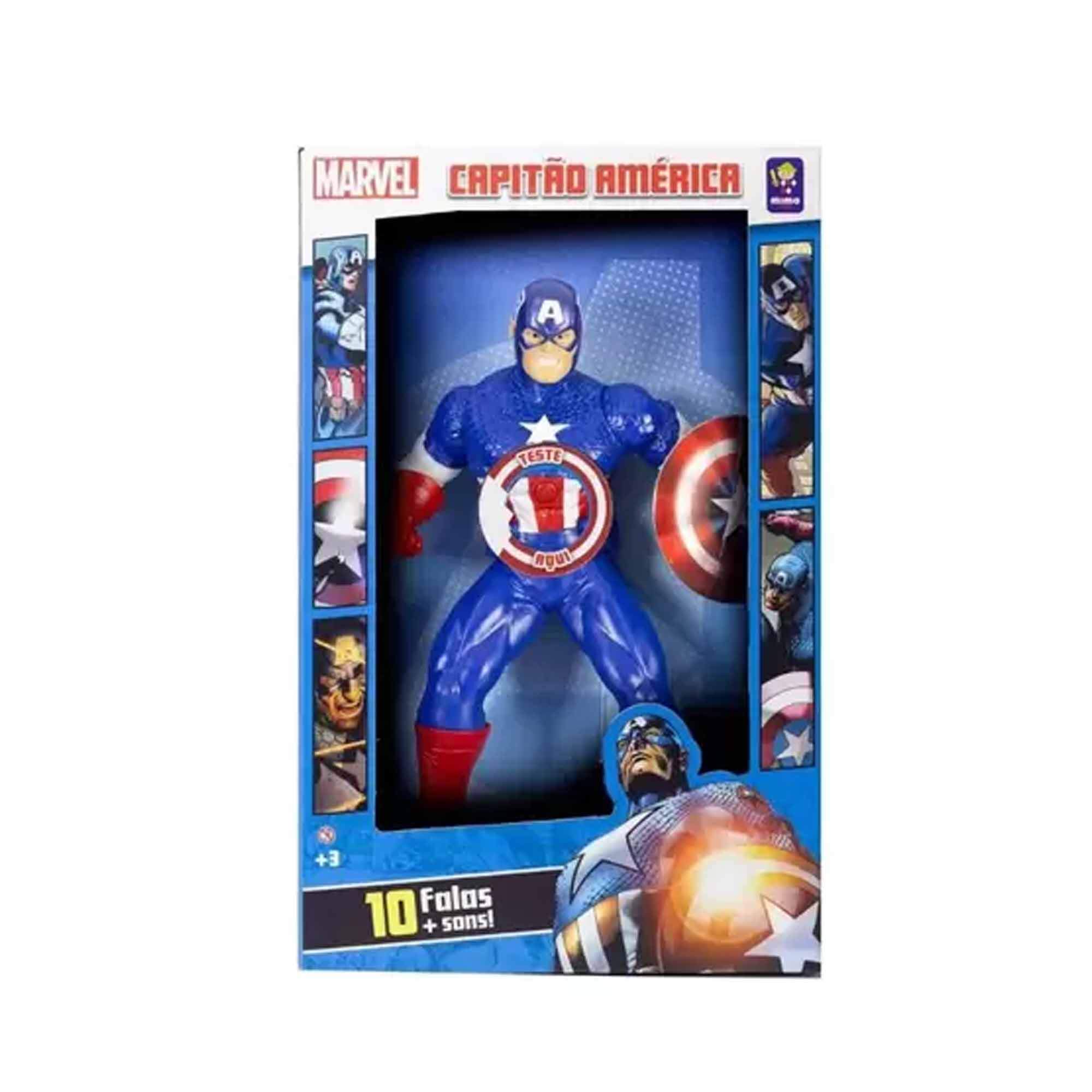 Boneco Capitão América Marvel 10 Falas 50cm Super Herói Vingadores Action Figure Mimo Toys - 0582