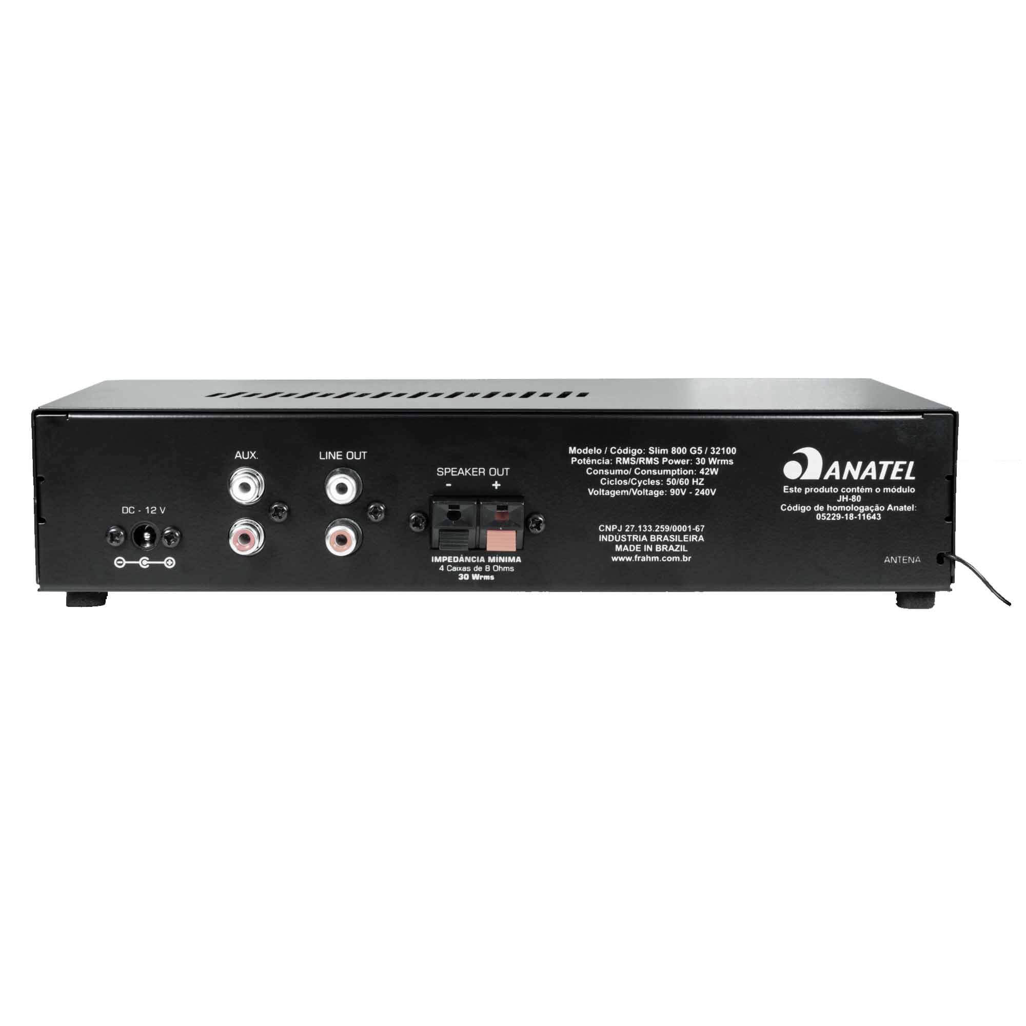 Amplificador Slim 800 G5 30W RMS Bivolt Som Ambiente Receiver Mono Classe AB Frahm - 32100