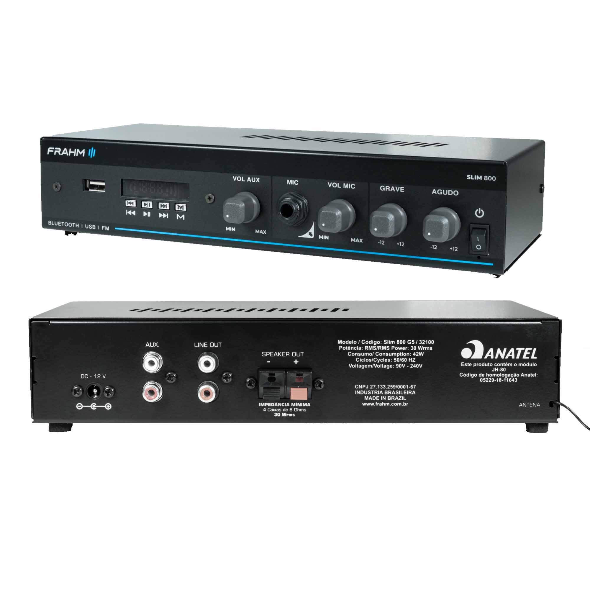 Amplificador Slim 800 G5 30W RMS Bivolt Som Ambiente Receiver Mono Classe AB Frahm - 32100