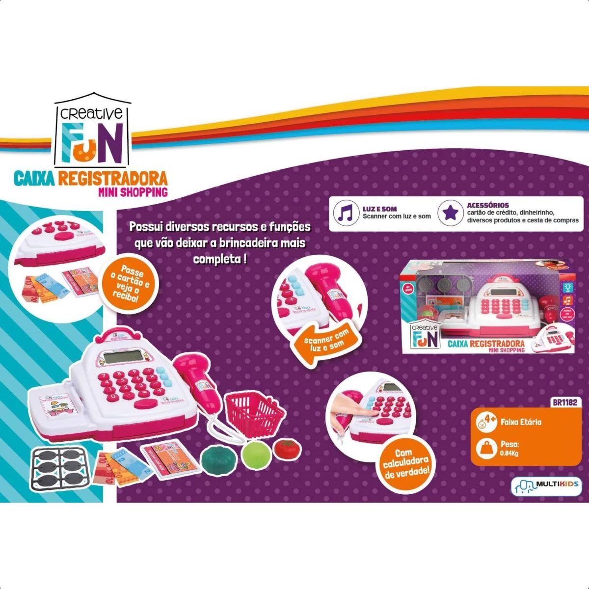 COMP Caixa Registradora Creative Fun Mini Shopping Rosa Com Acessórios Multikids - BR1182