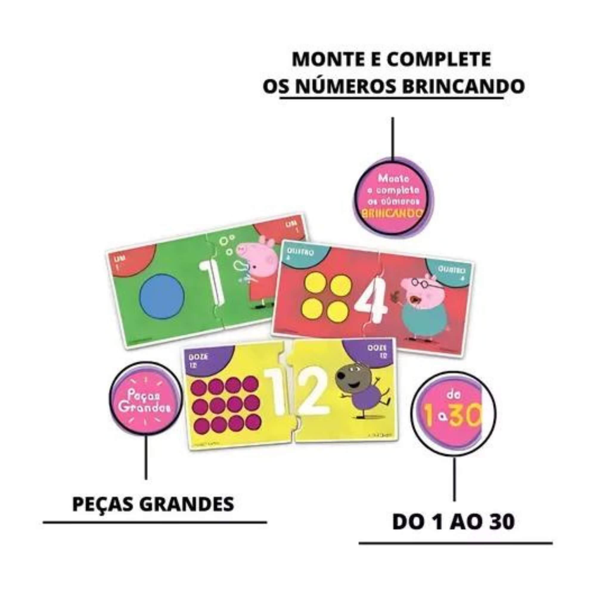 Brinquedo Jogo Educativo Números 1 a 30 Aprendendo a Contar Peppa Pig +3 anos Mimo Toys - 2101
