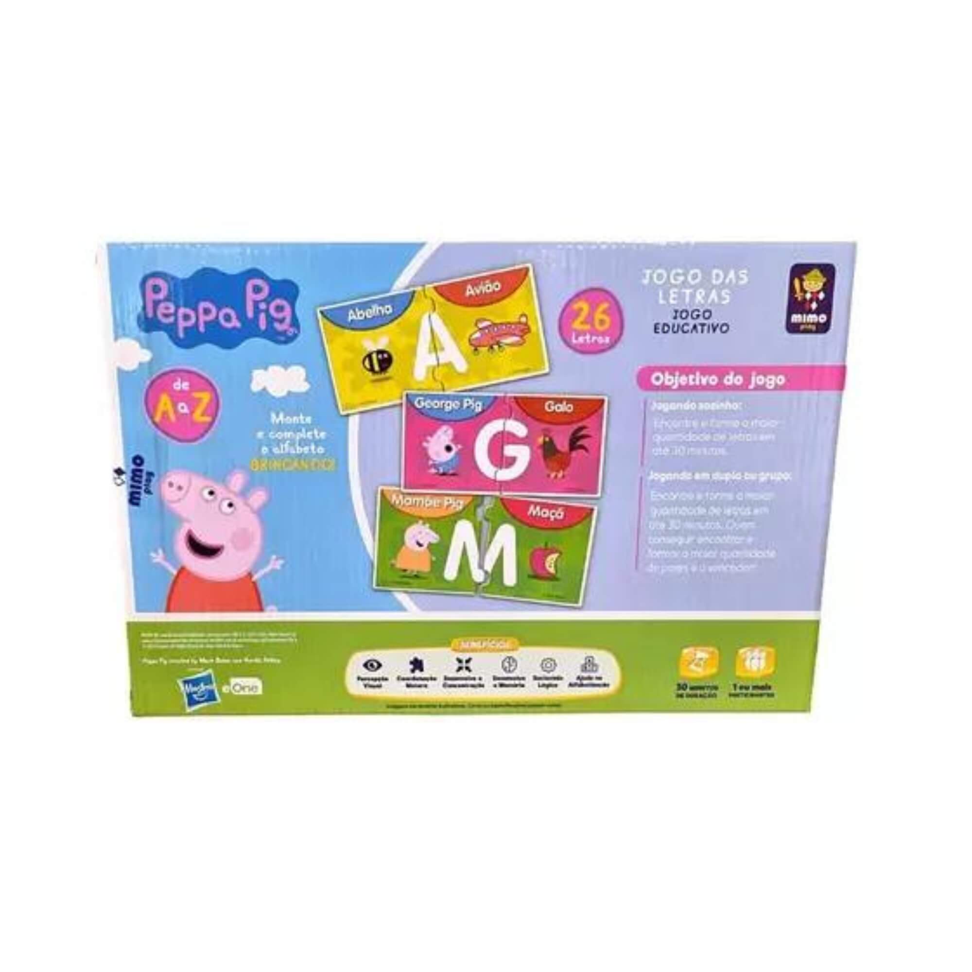 Brinquedo Jogo Educativo Letras A a Z Peppa Pig Educativo Alfabetização +3 anos Mimo Toys - 2102