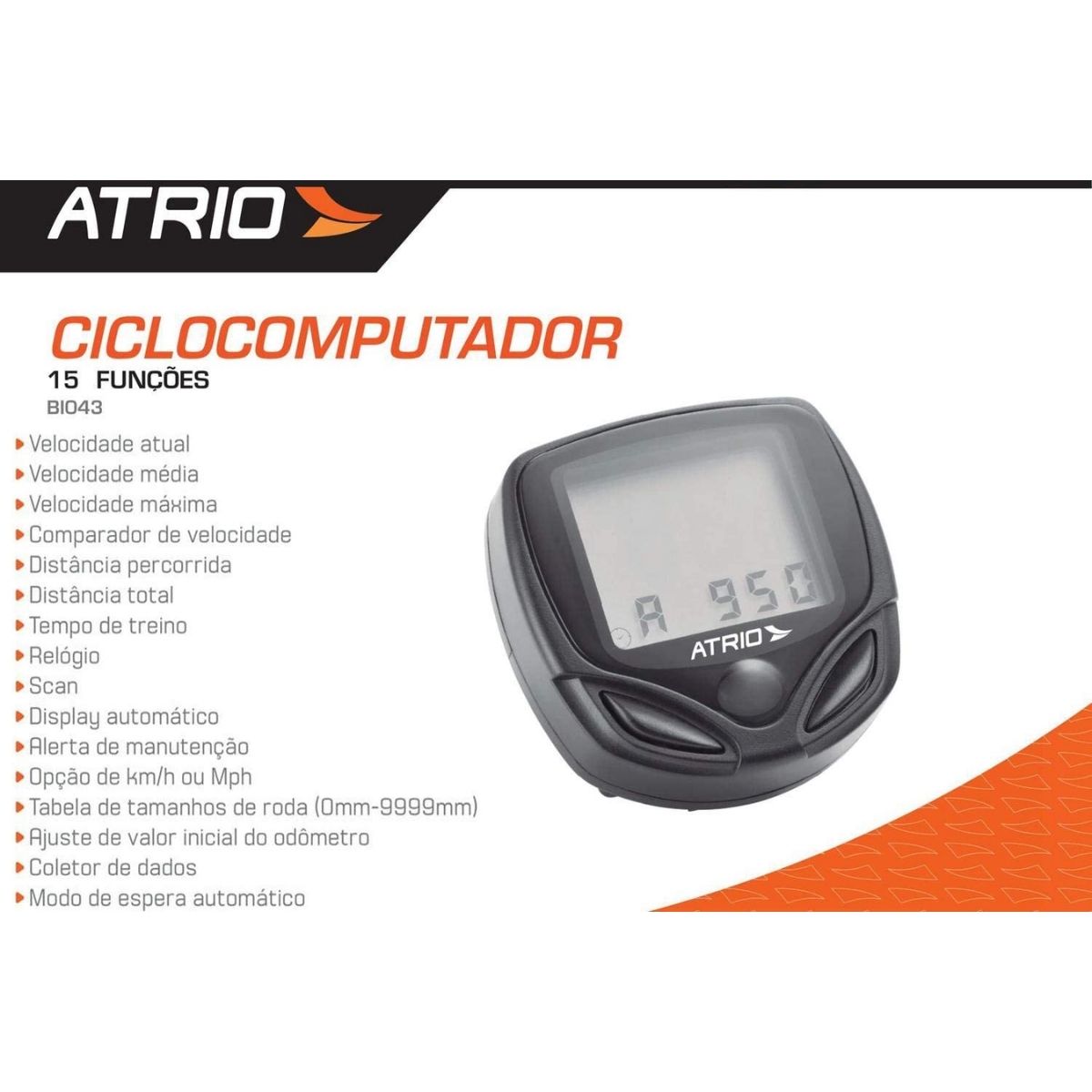 Ciclocomputador Velocimetro para Bike com Suporte e 15 funções Atrio - BI043