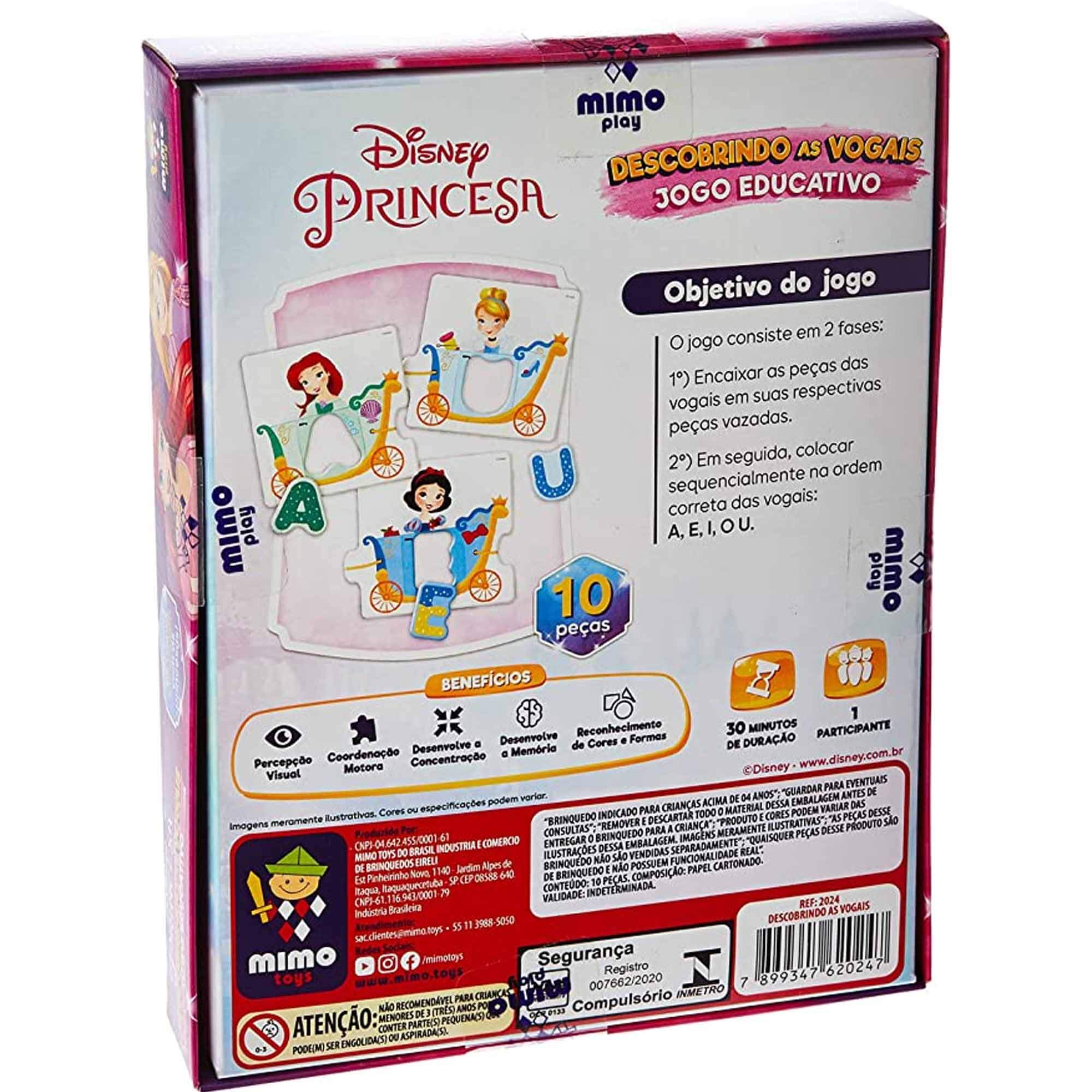 Jogo Descobrindo as Vogais Princesas Disney Didático Educativo Princesas Brinquedo Mimo Toys 2024