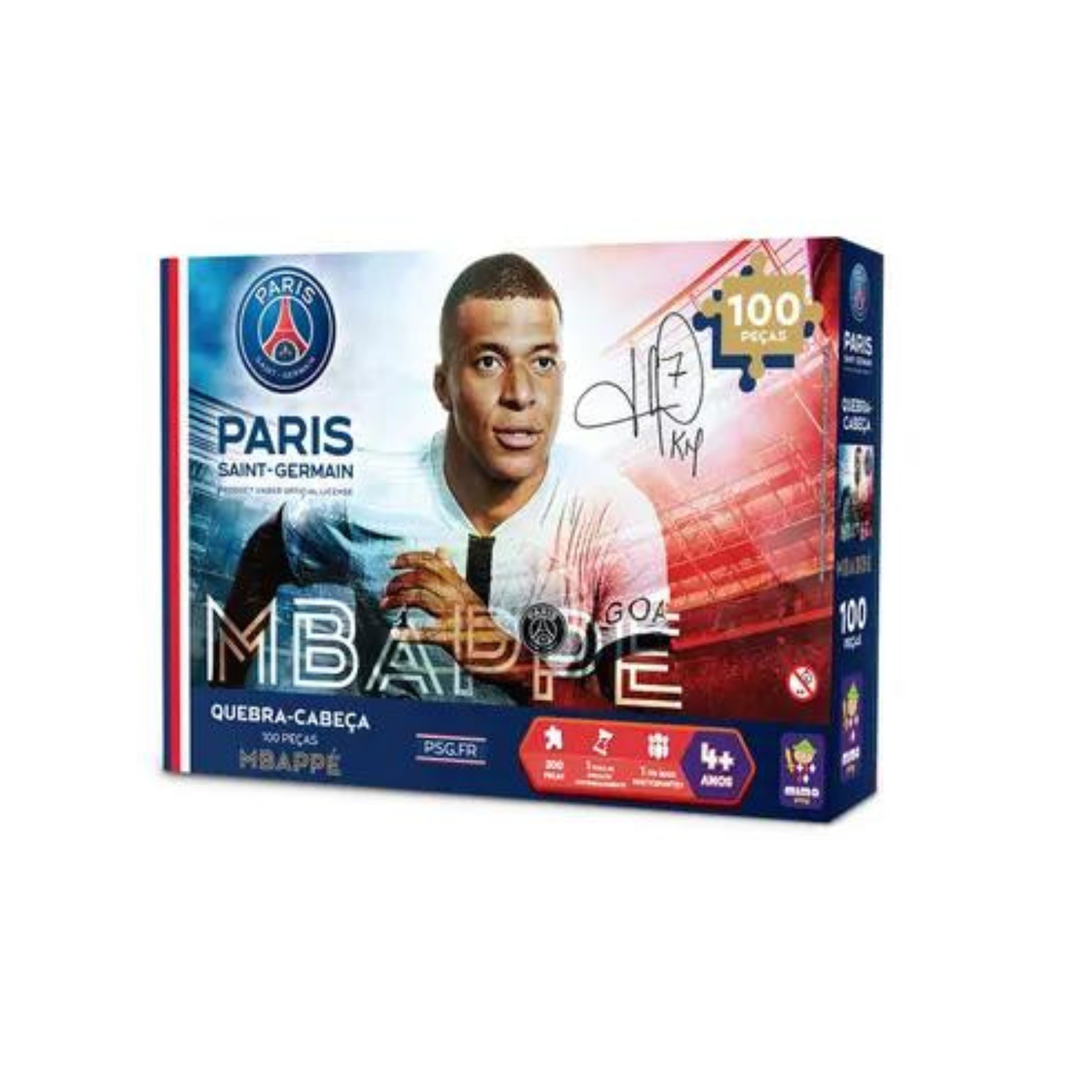 Quebra-Cabeça Mbappe 100 Peças Puzzle, Desafie-se e Monte Coleção PSG Mimo Toys - 2307