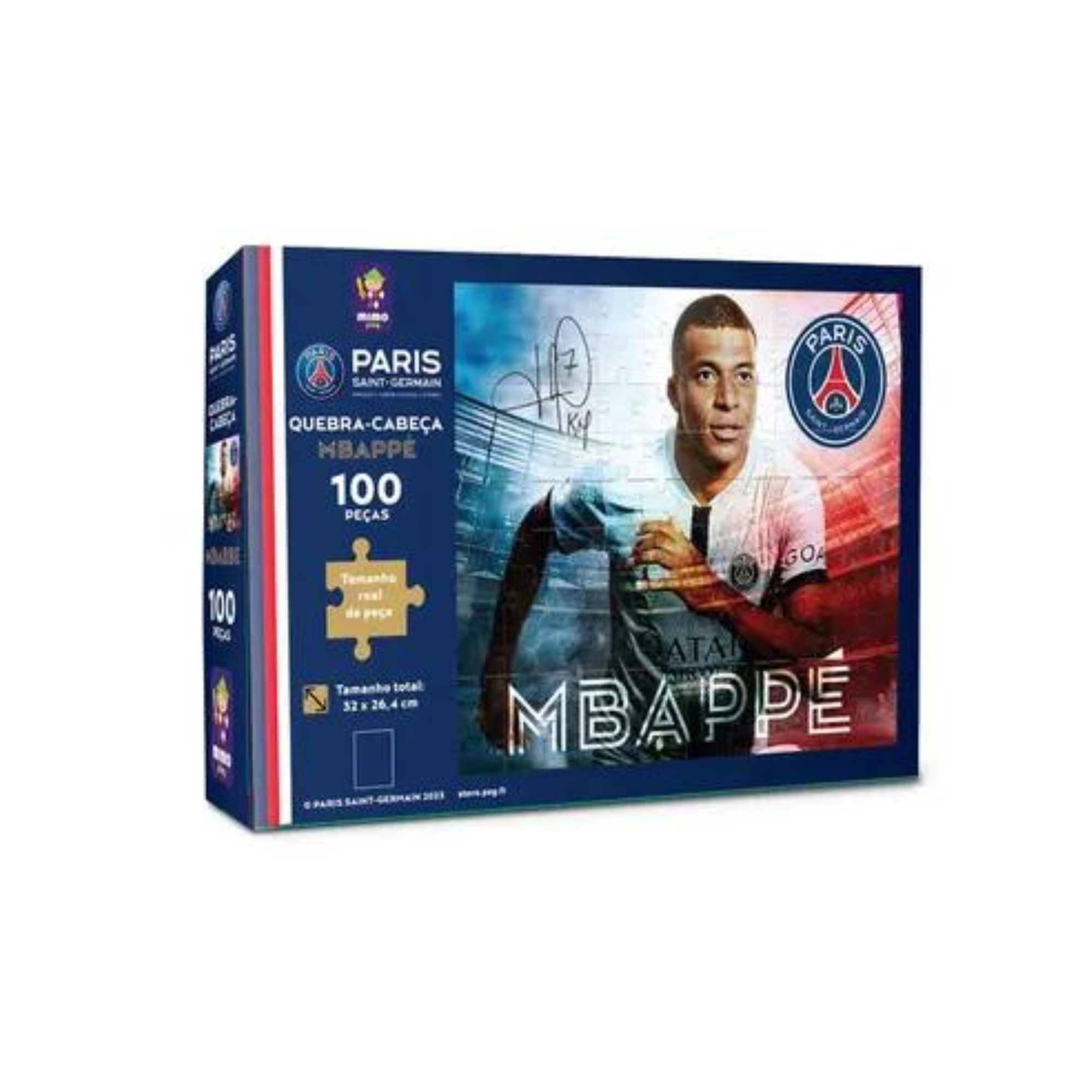 Quebra-Cabeça Mbappe 100 Peças Puzzle, Desafie-se e Monte Coleção PSG Mimo Toys - 2307