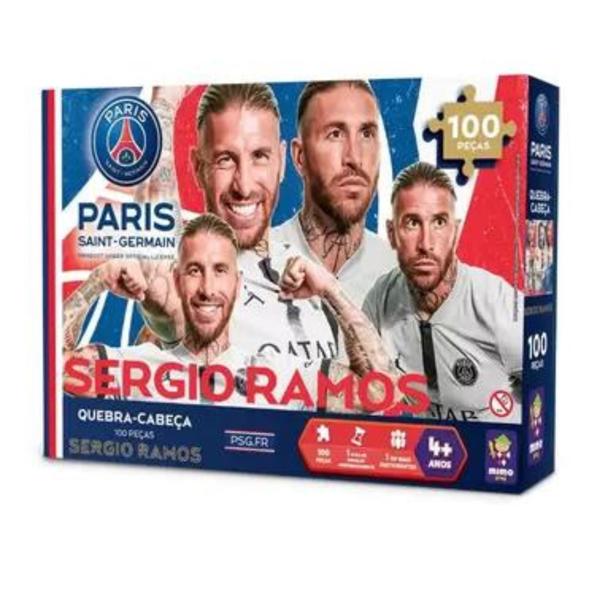 Quebra-Cabeça 100 Peças Sérgio Ramos Coleção PSG Brinquedo Mimo Toys - 2309