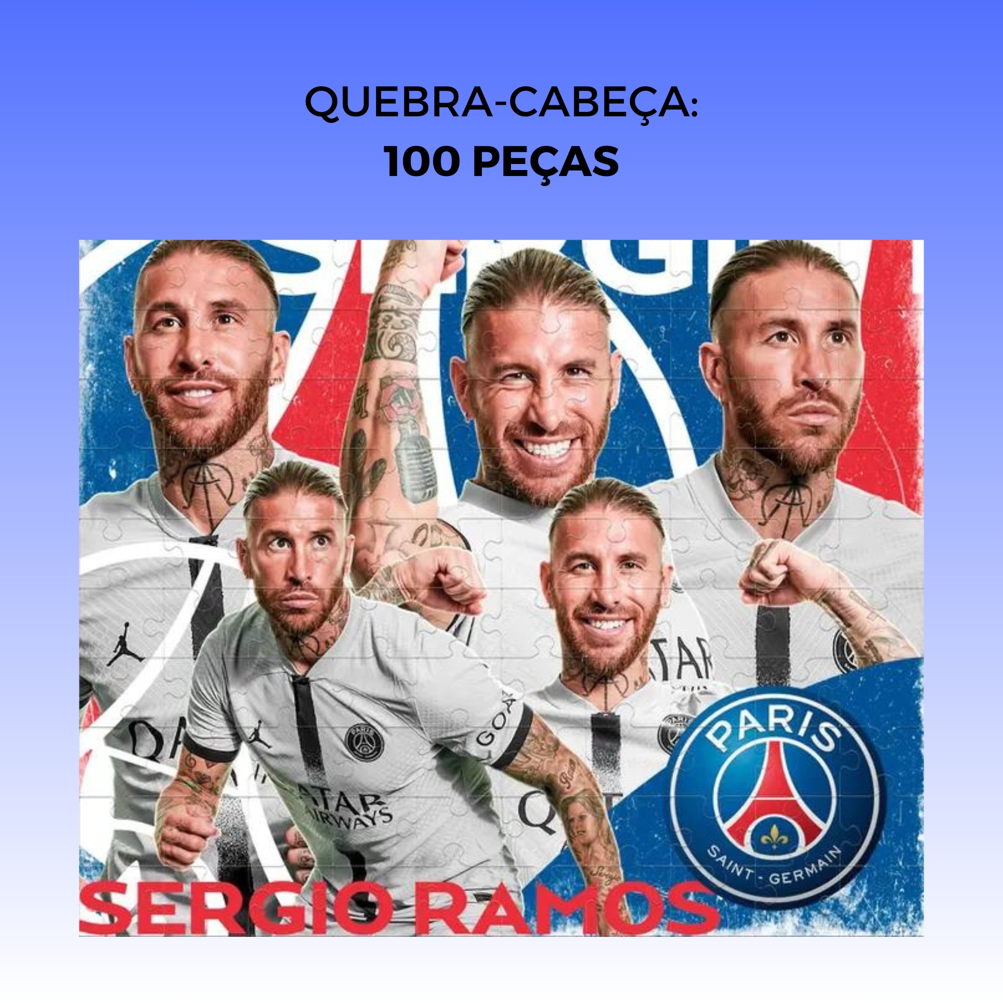 Quebra-Cabeça 100 Peças Sérgio Ramos Coleção PSG Brinquedo Mimo Toys - 2309