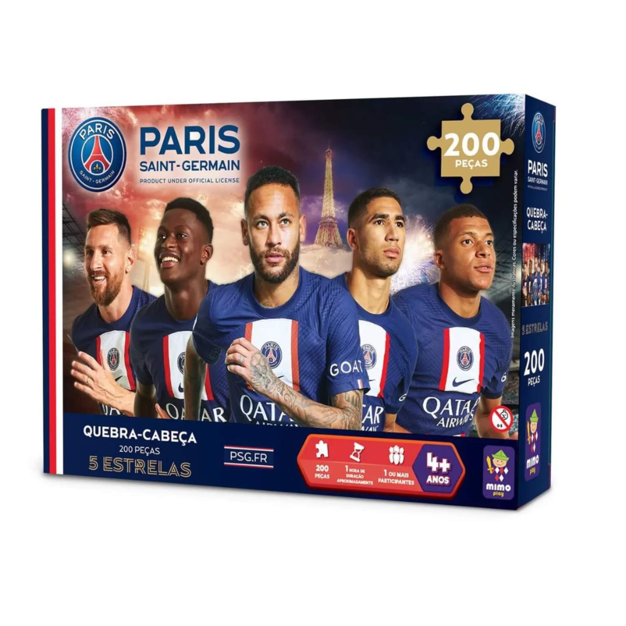 Quebra-Cabeça 200 Peças 5 estrelas Neymar Jr. Messi, Mbappé, N.Mendes, Hakimi PSG Mimo Toys-2312