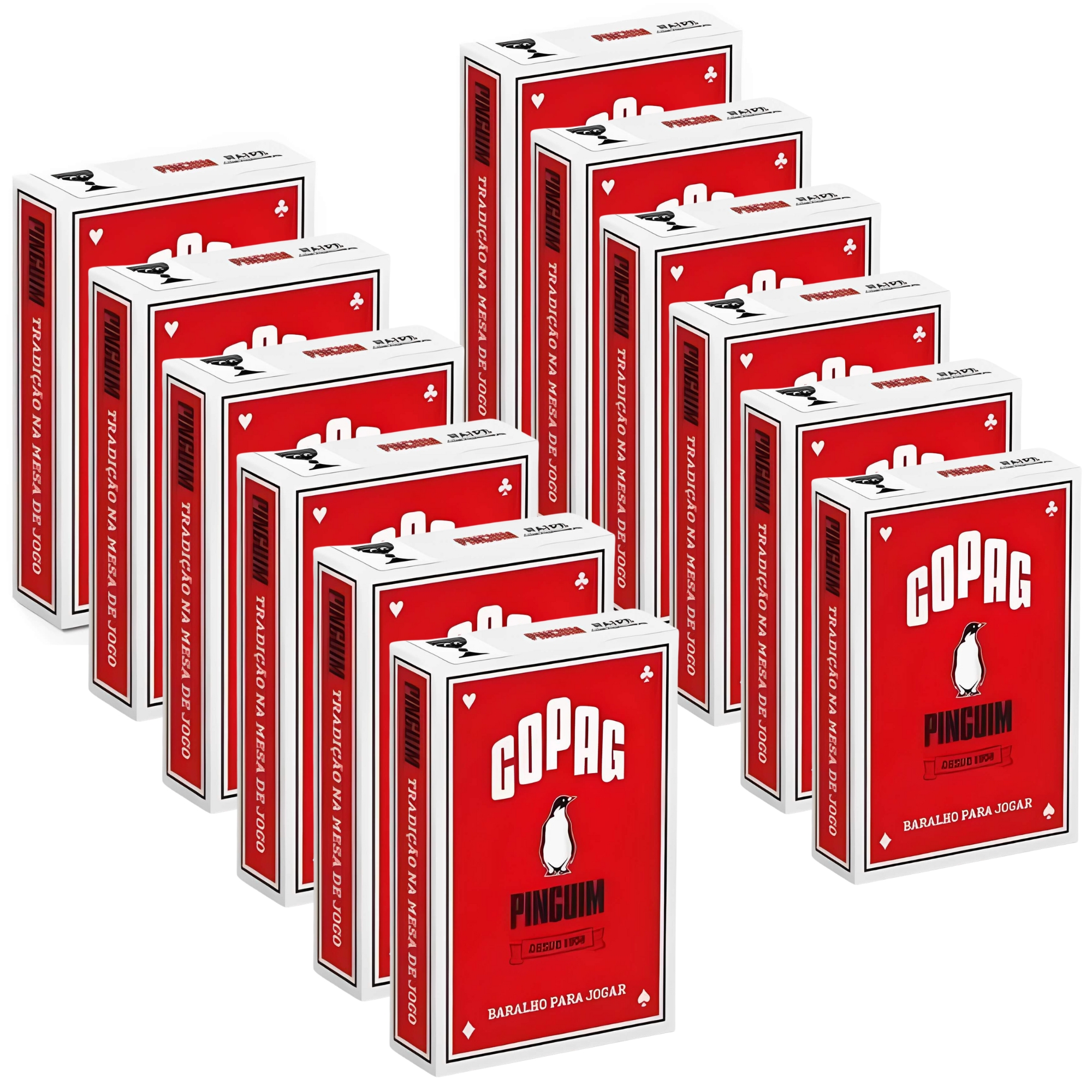Kit 12 Unidades Baralho Jogo de Cartas Pinguim Vermelho 54 cartas Copag - 30144