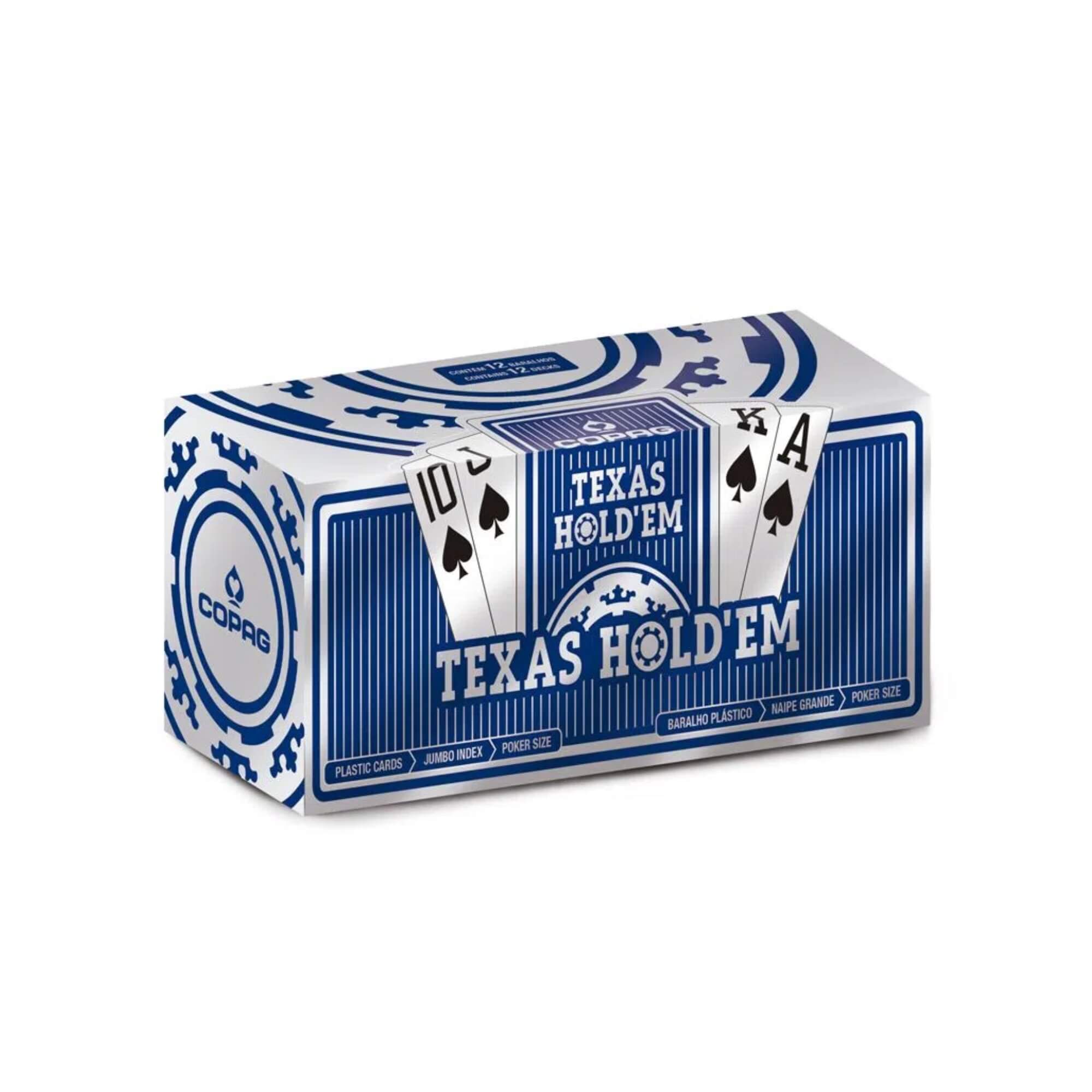 Kit com 12 Baralhos Poker Texas Hold'em Blue Naipe Grande - Copag 90856
