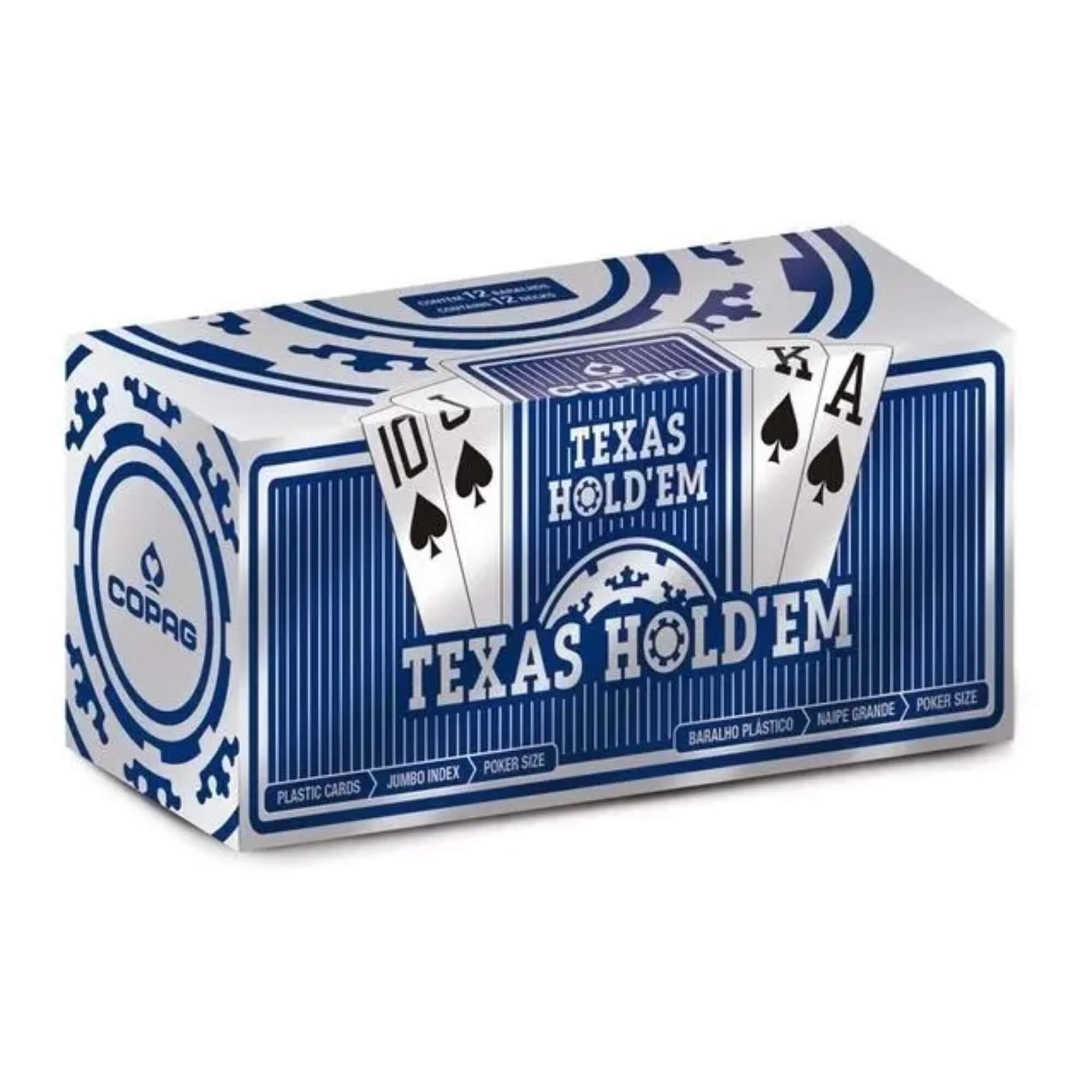 Kit com 12 Baralhos Poker Texas Hold'em Naipe Grande Copag - 90856