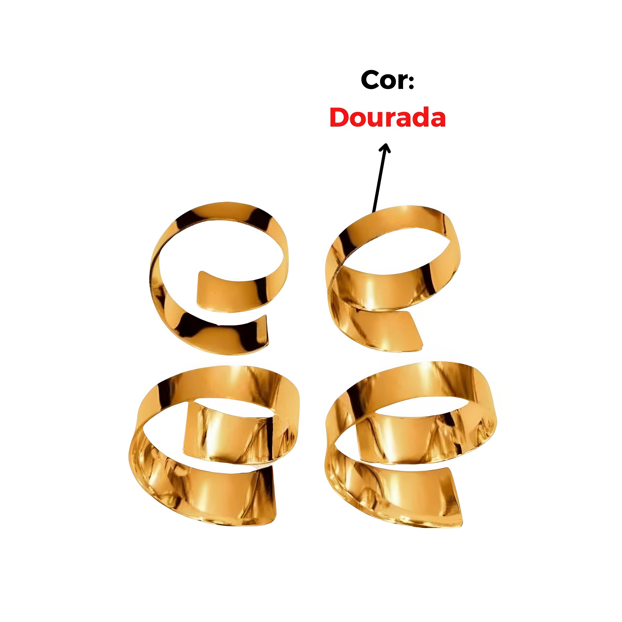 Kit Conjunto 4 Argolas de Metal para Guardanapo Dourado Brinox - 57755/101