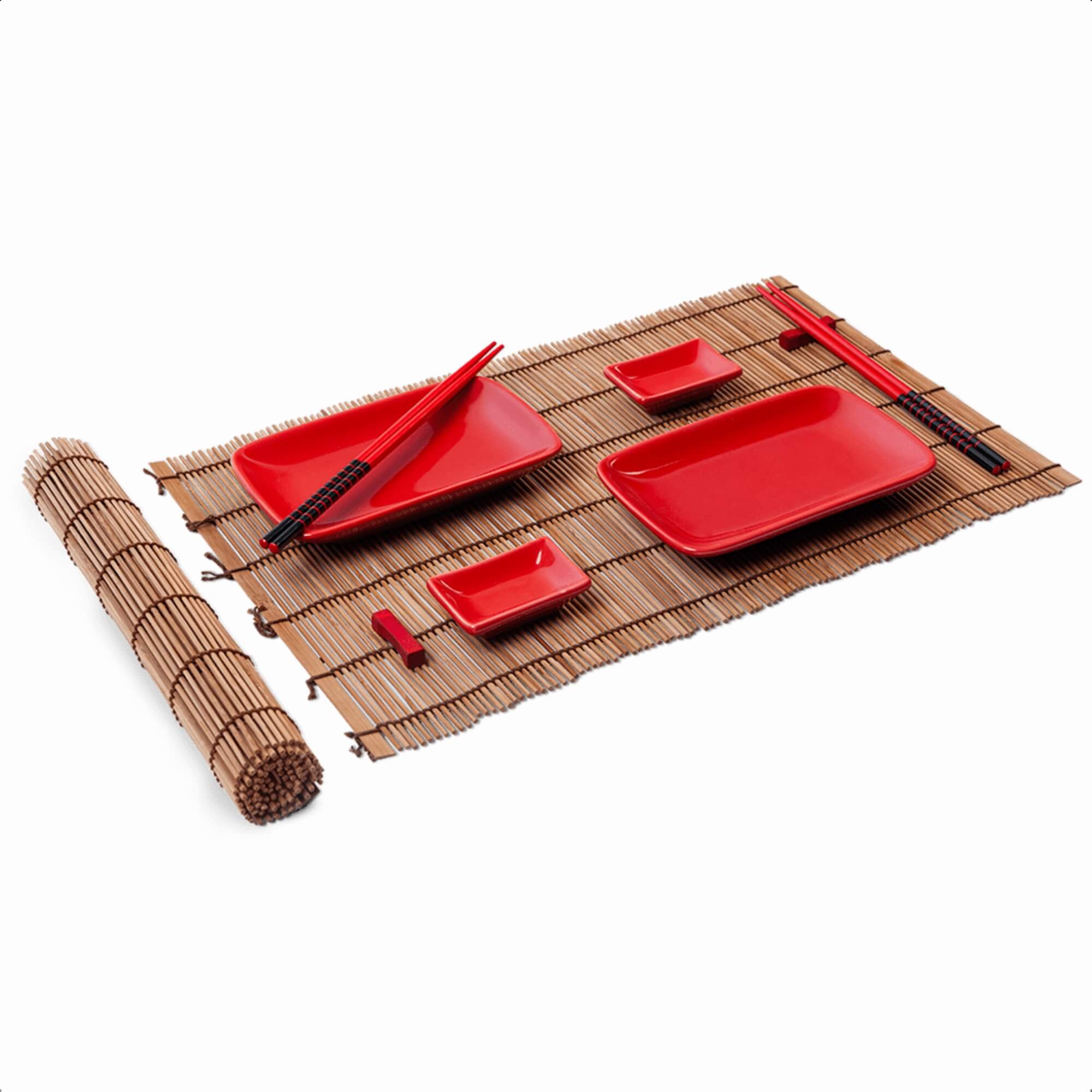 Conjunto Comida Oriental Sushi Hashi 2 Pessoas Madeira + Porcelana Nankin 10 Peças Brinox 57203/102