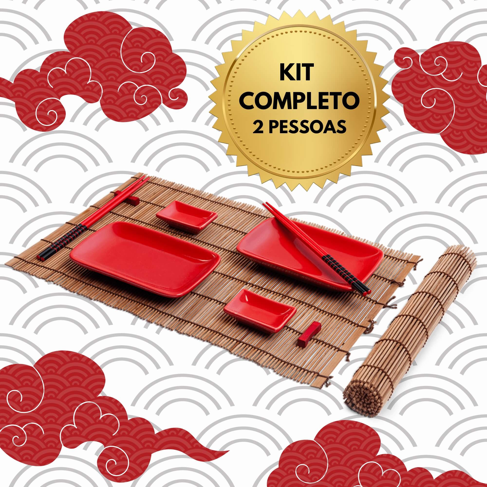 Conjunto Comida Oriental Sushi Hashi 2 Pessoas Madeira + Porcelana Nankin 10 Peças Brinox 57203/102