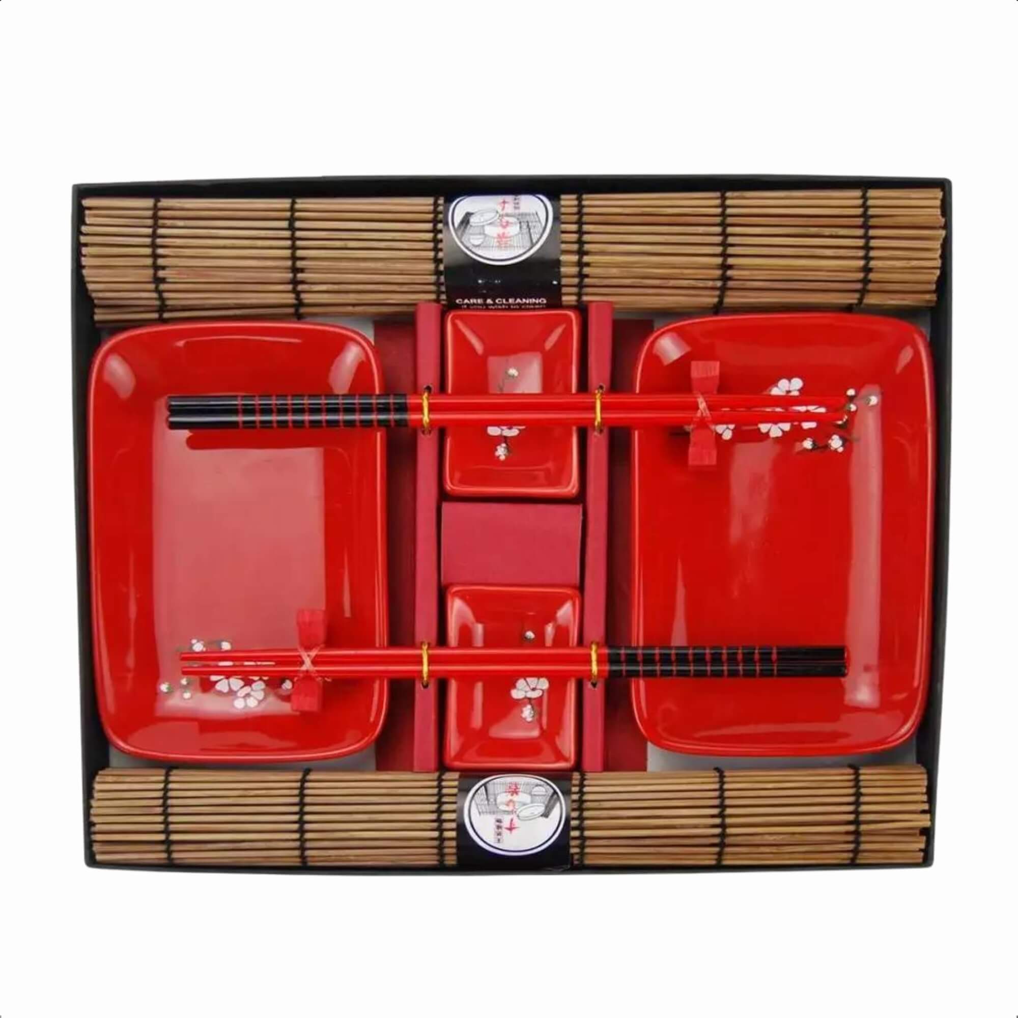 Conjunto Comida Oriental Sushi Hashi 2 Pessoas Madeira + Porcelana Nankin 10 Peças Brinox 57203/102